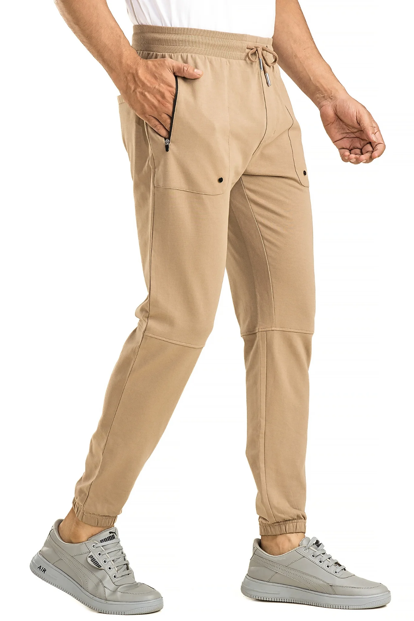 Men's Casual Cotton Beige Joggers - Image 4