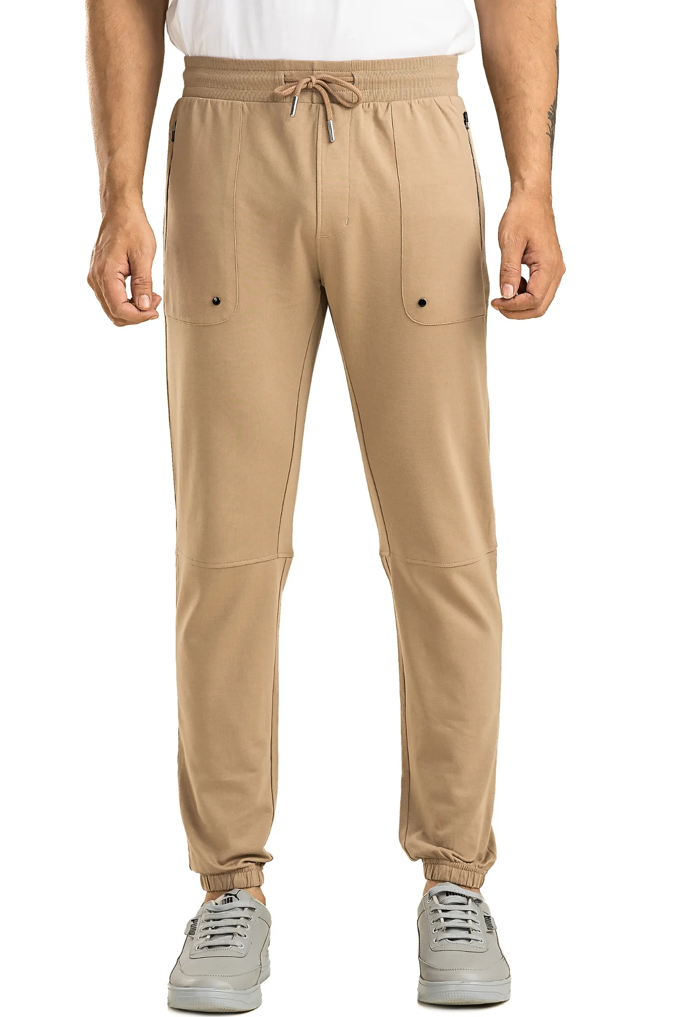 Men's Casual Cotton Beige Joggers - Image 5