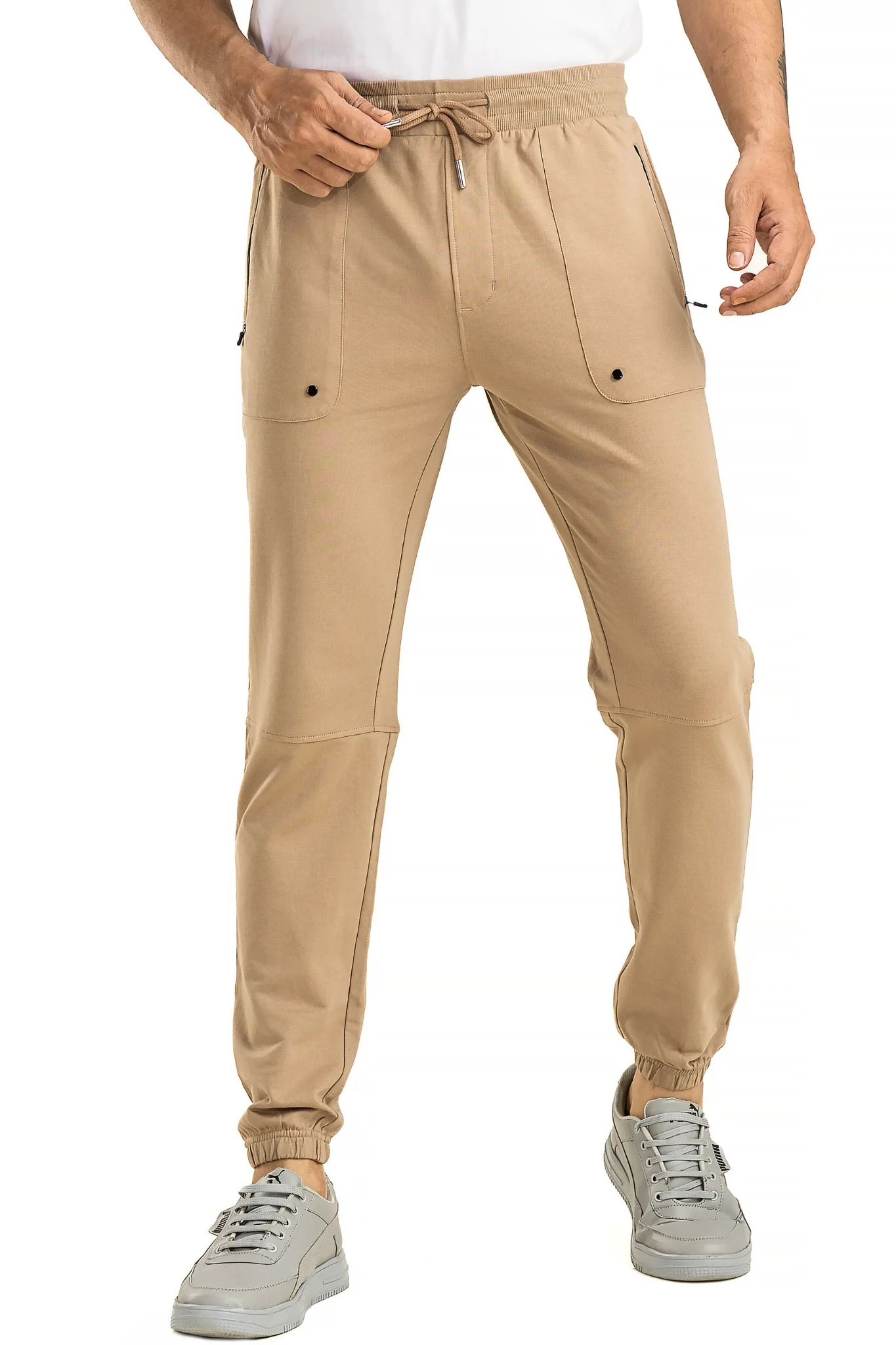 Men's Casual Cotton Beige Joggers - Image 6