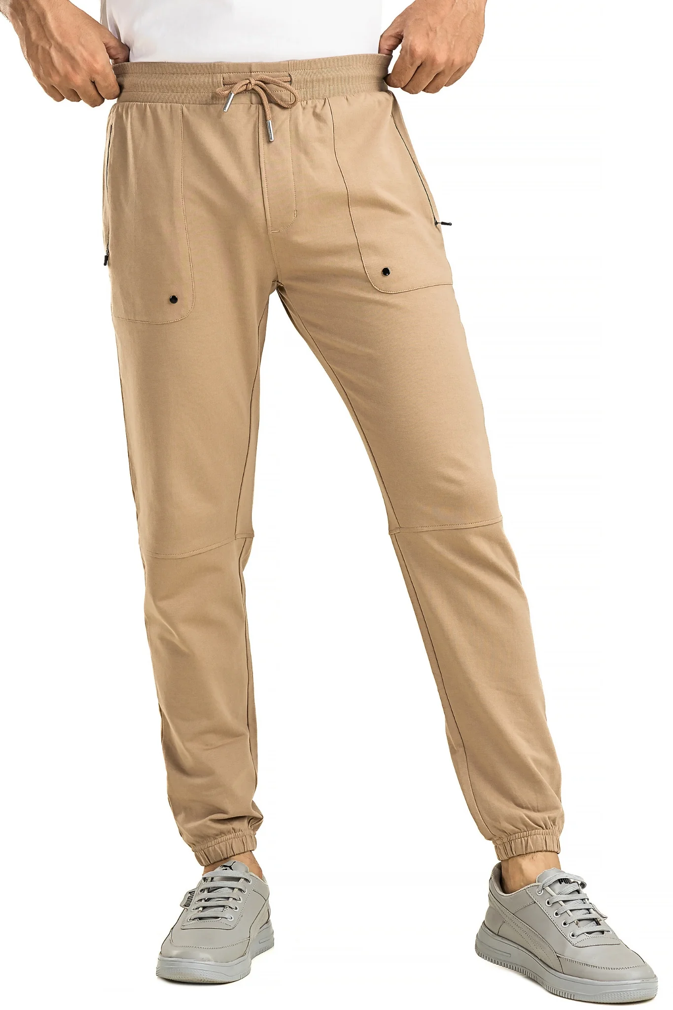Men's Casual Cotton Beige Joggers - Image 8