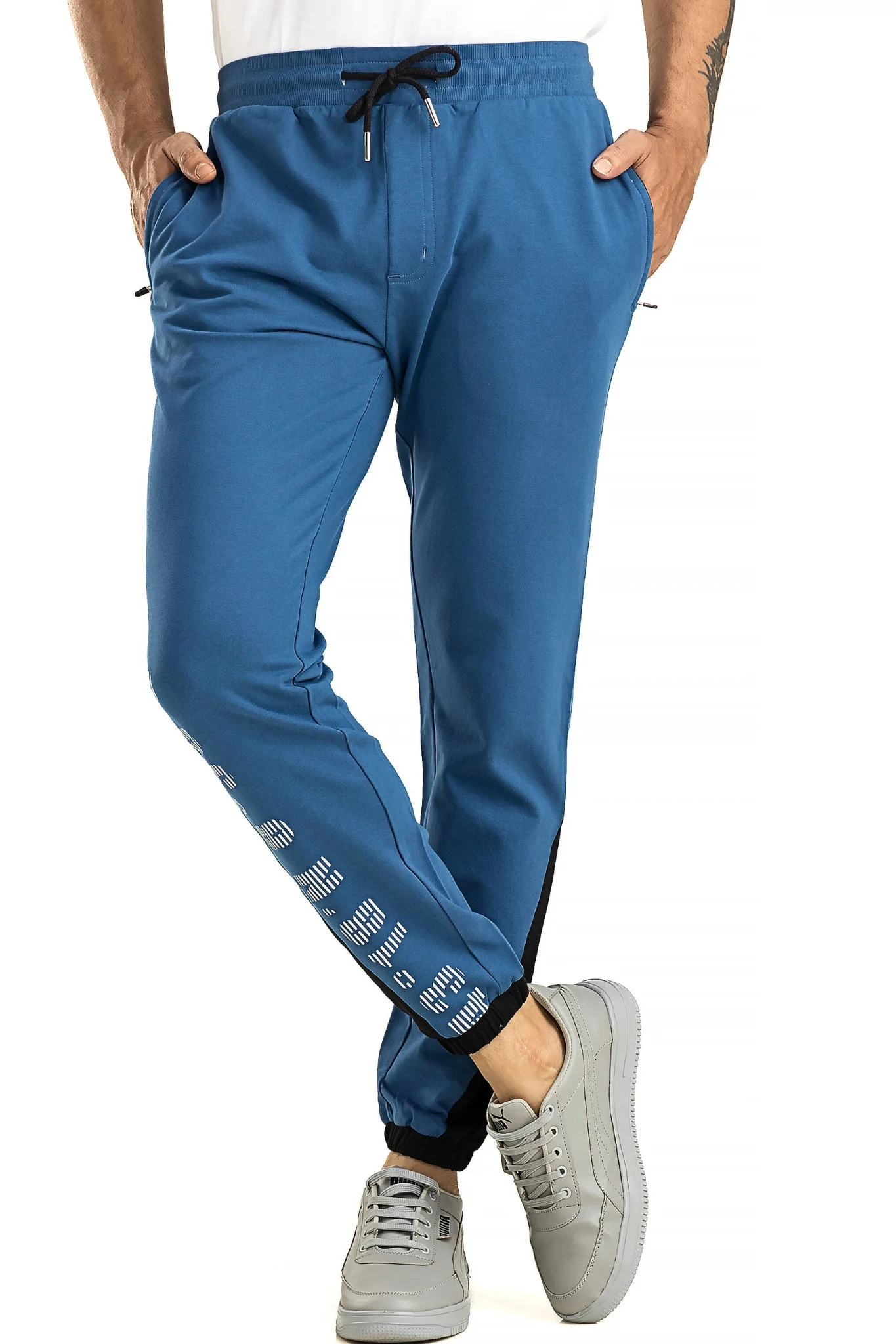 Men's Casual Cotton Blue Joggers - Image 8