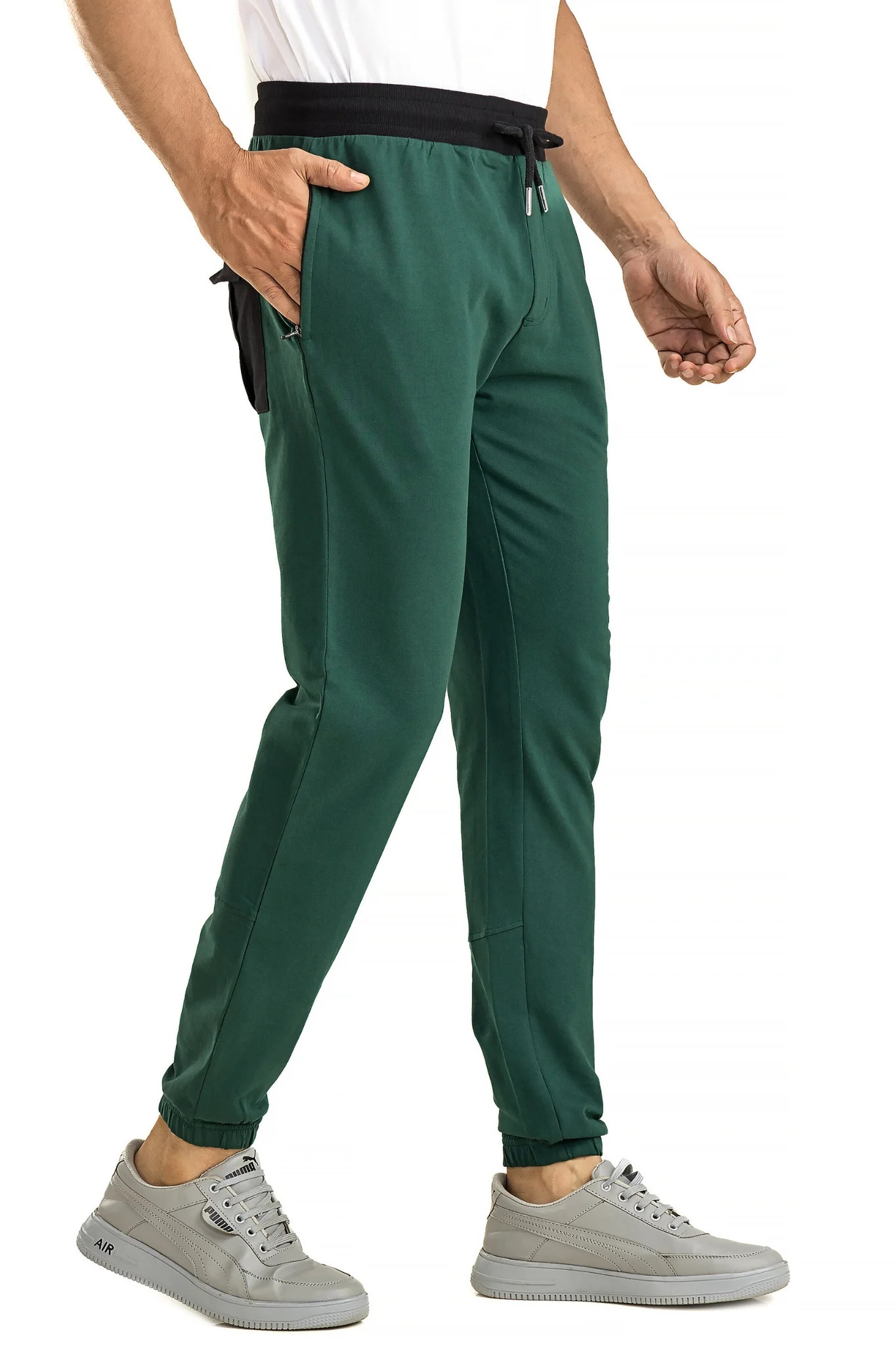 Men's Casual Cotton Bottle Green Joggers - Image 3