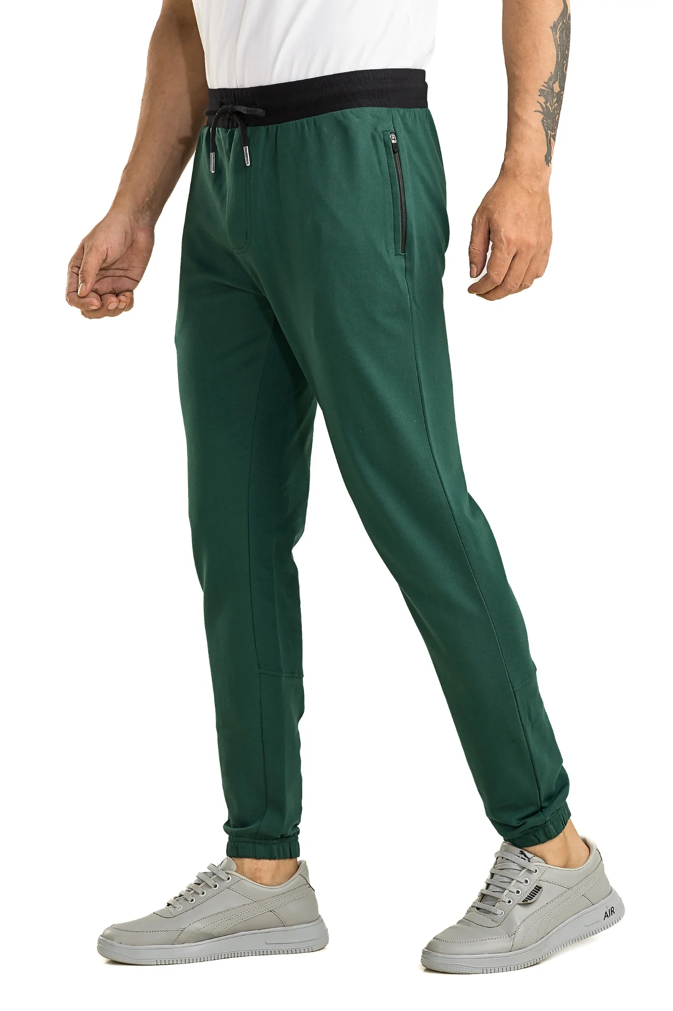 Men's Casual Cotton Bottle Green Joggers - Image 4