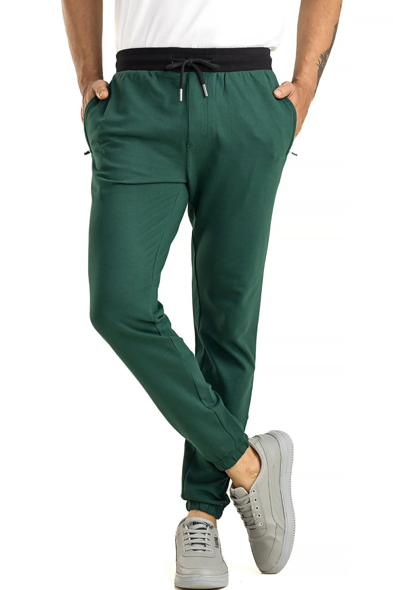 Men's Casual Cotton Bottle Green Joggers - Image 5