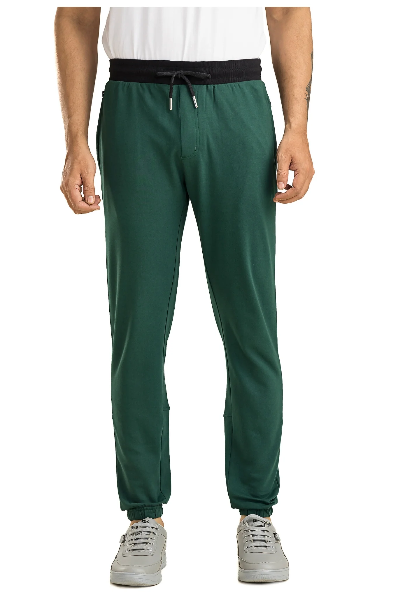Men's Casual Cotton Bottle Green Joggers - Image 6