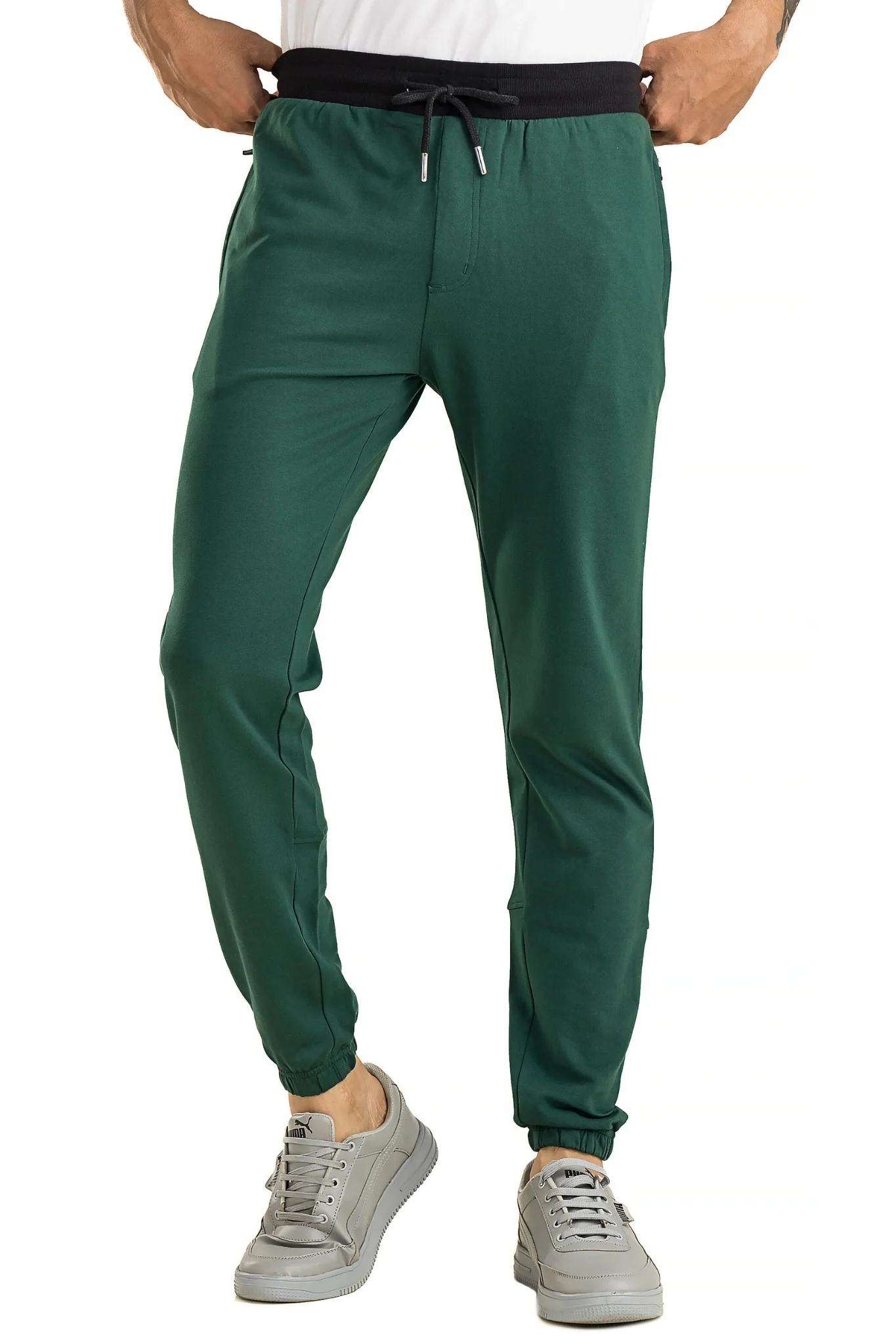 Men's Casual Cotton Bottle Green Joggers - Image 7
