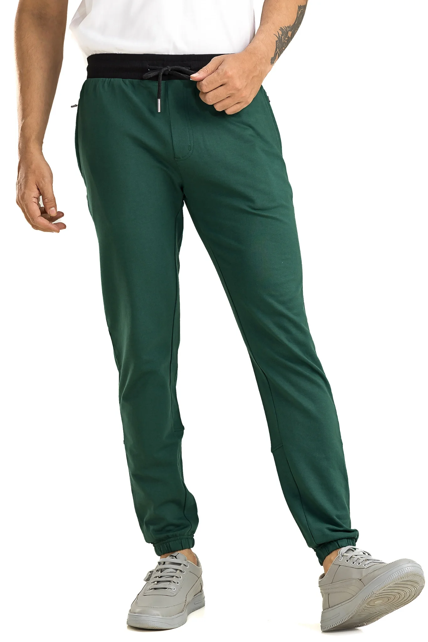 Men's Casual Cotton Bottle Green Joggers - Image 8