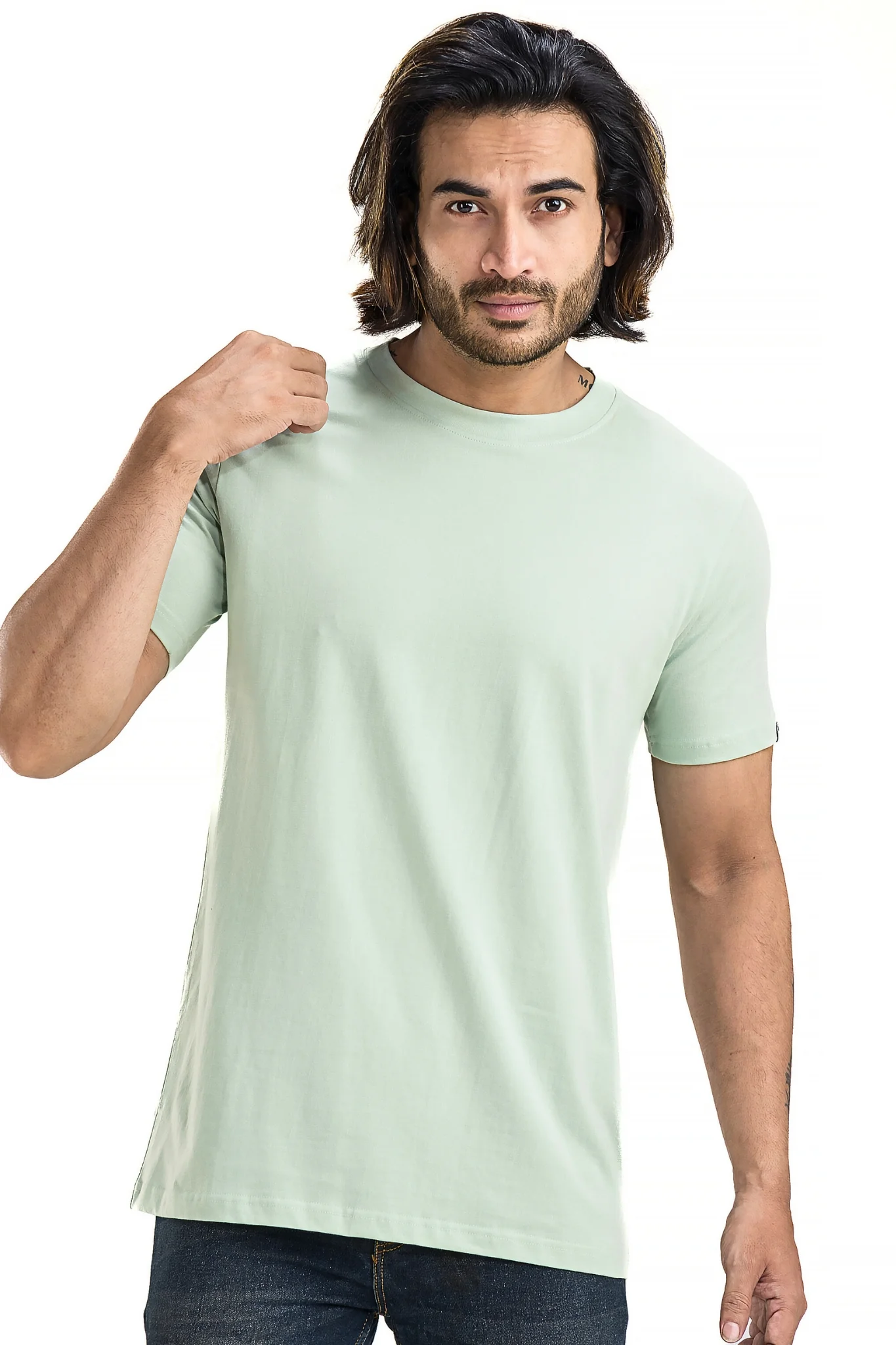 Men's Solid Basic Light Sea Green T-Shirt - Image 3