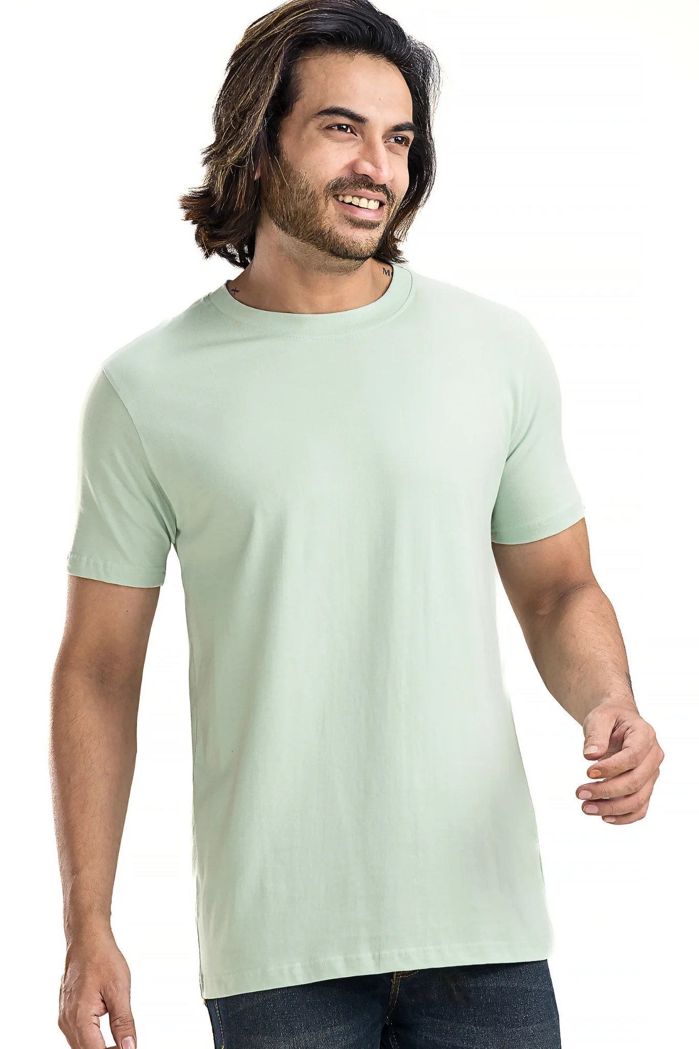Men's Solid Basic Light Sea Green T-Shirt - Image 4
