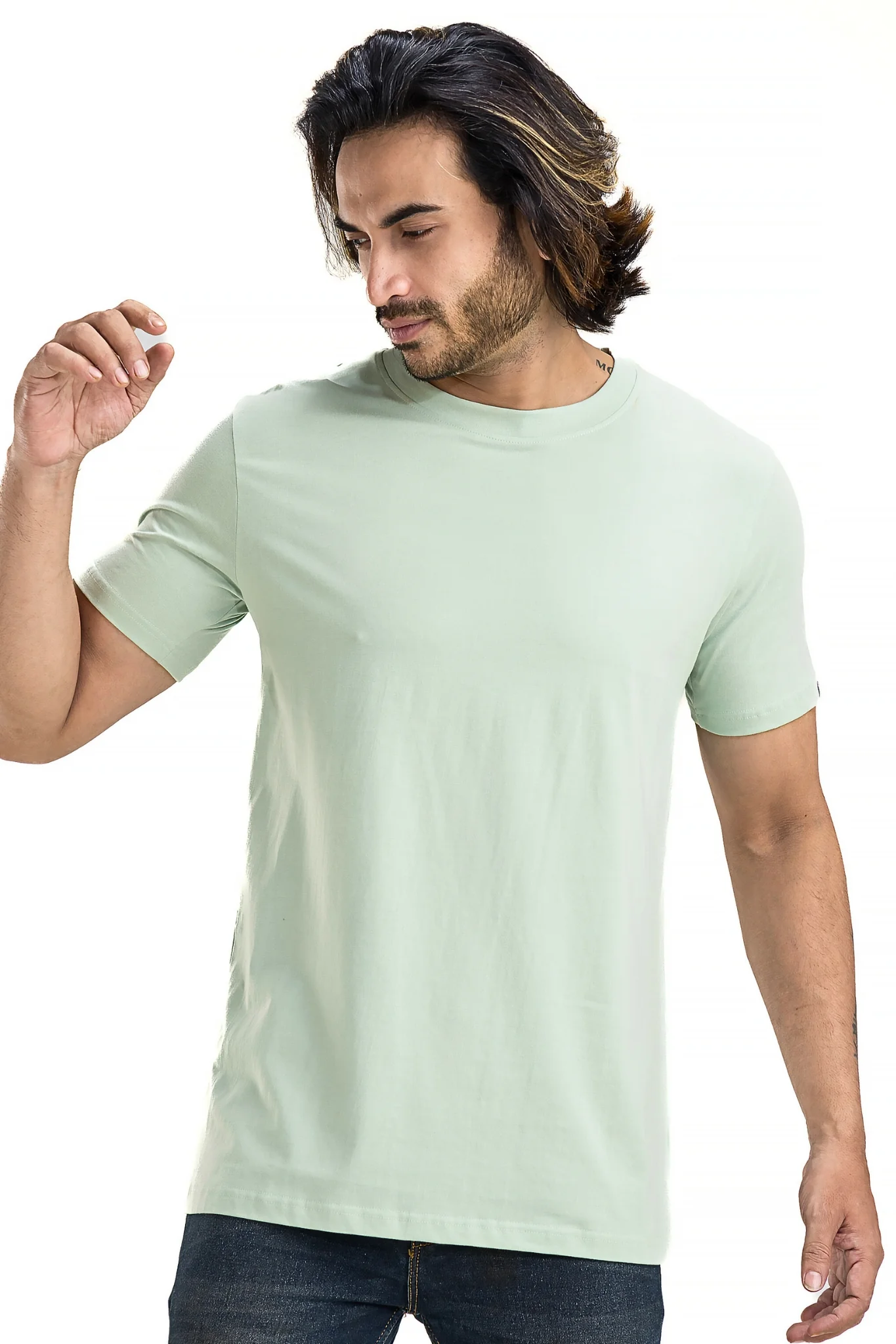 Men's Solid Basic Light Sea Green T-Shirt - Image 5
