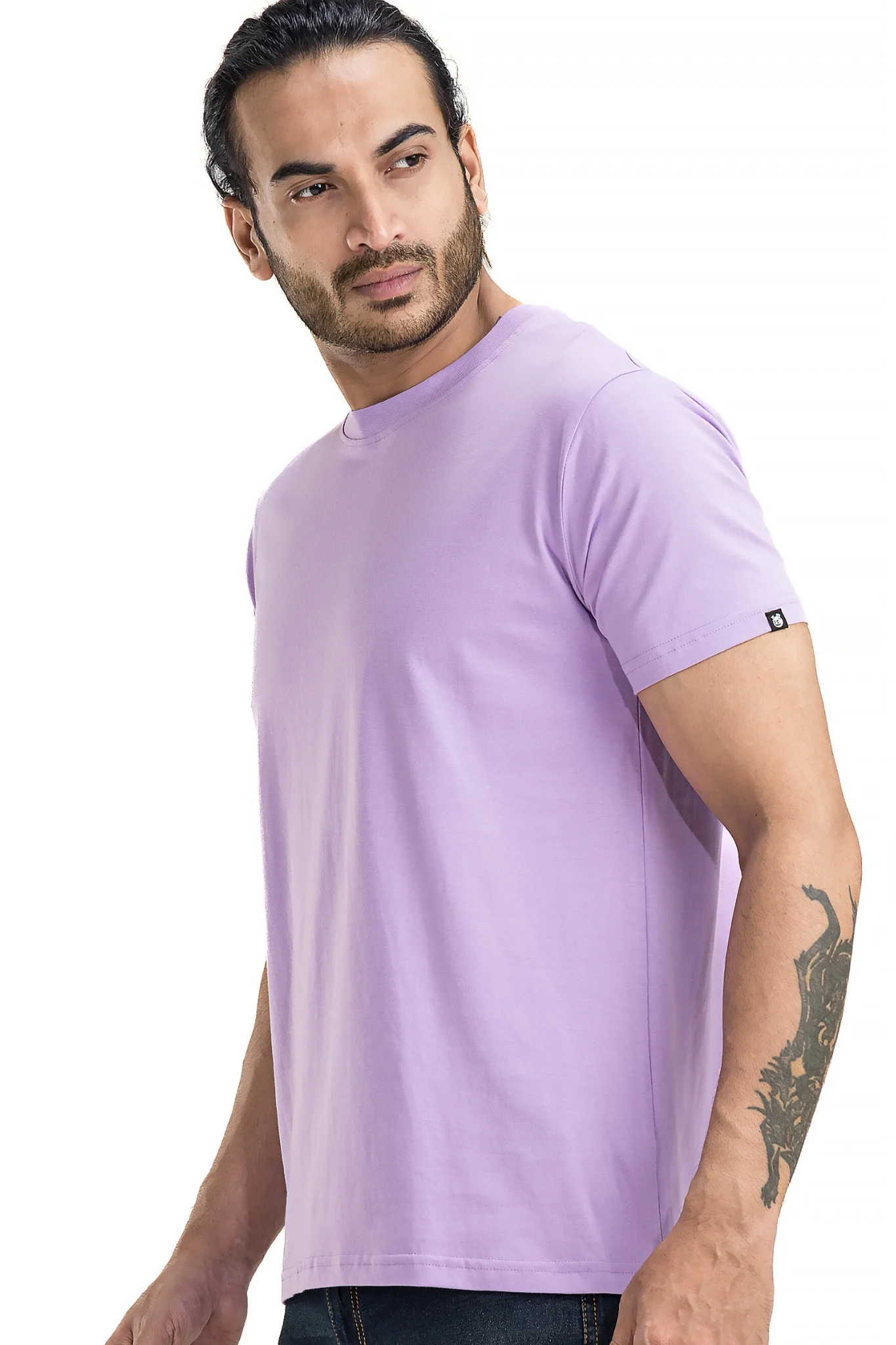 Men's Solid Basic Light Violet T-Shirt - Image 4