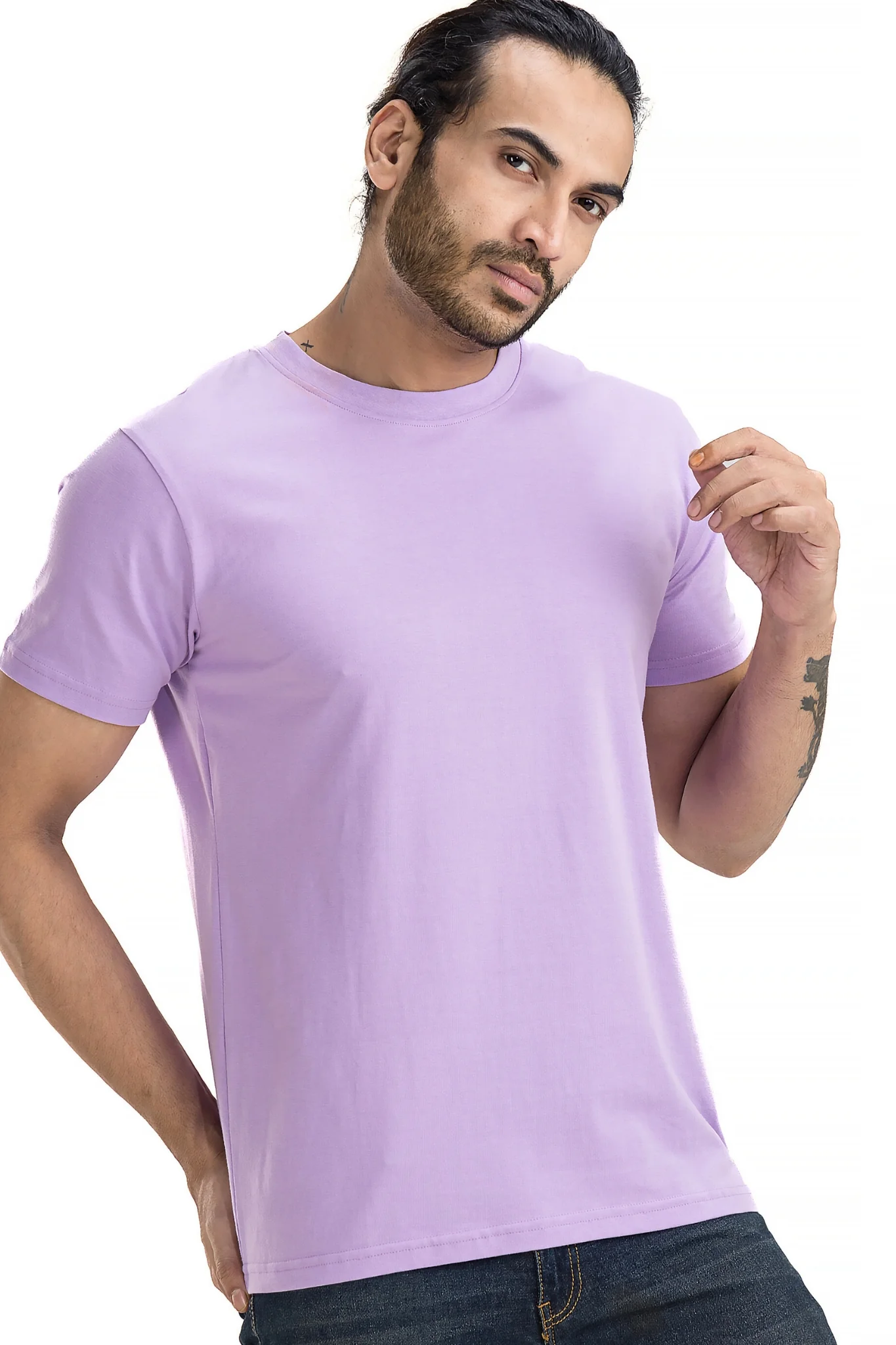 Men's Solid Basic Light Violet T-Shirt - Image 5