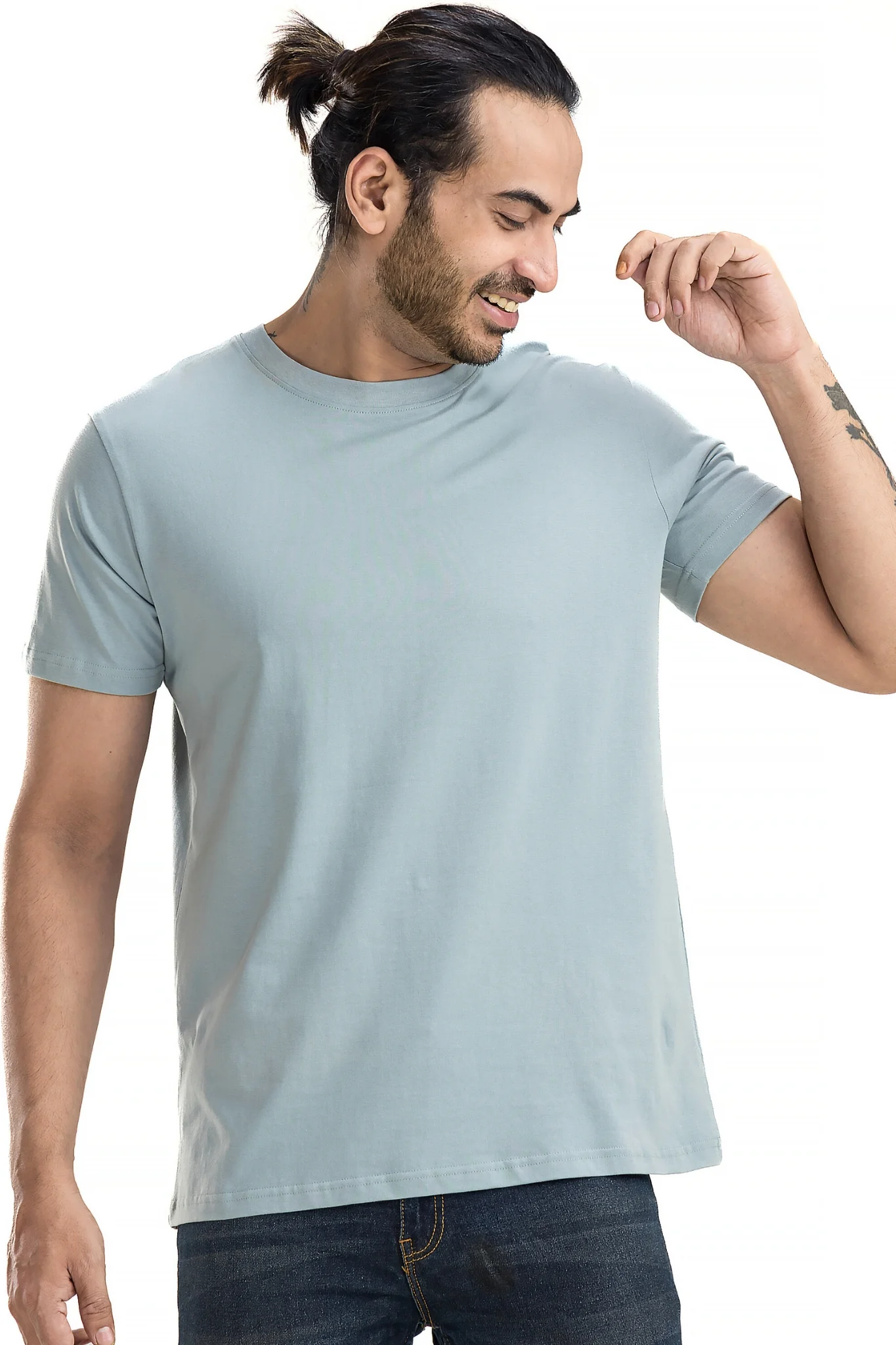 Men's Solid Basic Smoke Blue T-Shirt - Image 3