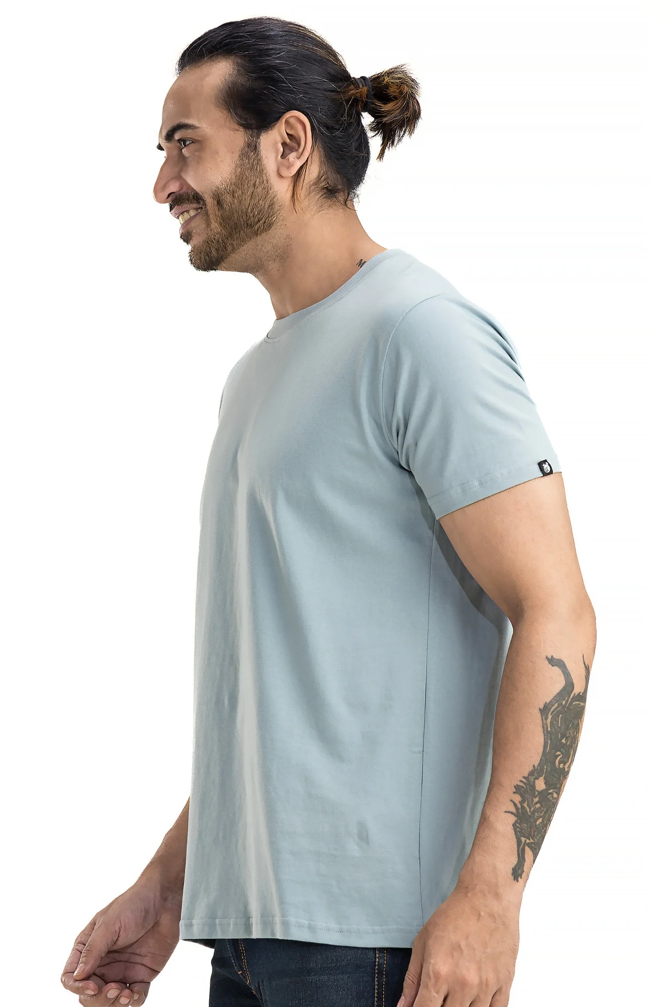Men's Solid Basic Smoke Blue T-Shirt - Image 4