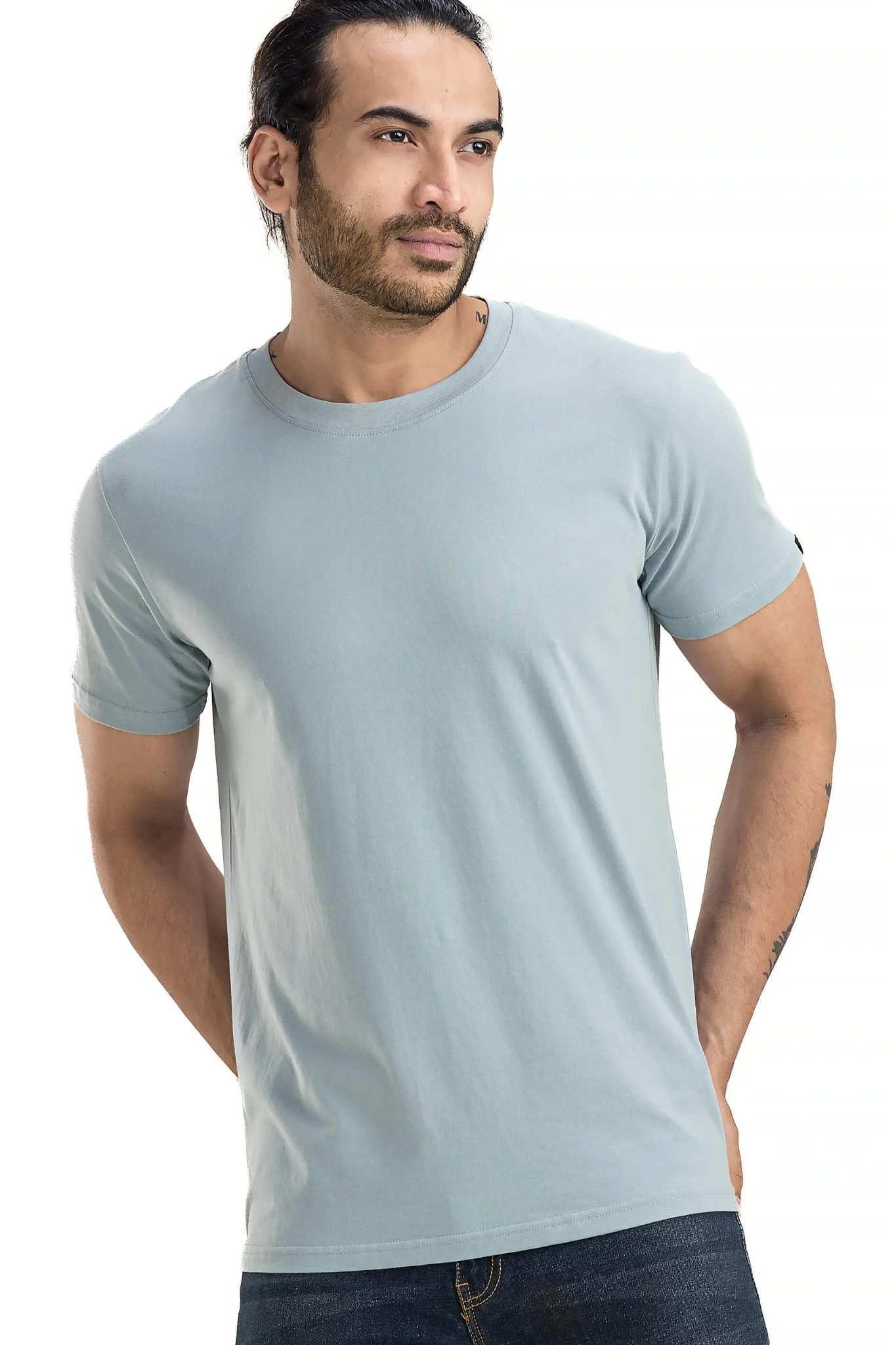 Men's Solid Basic Smoke Blue T-Shirt - Image 5