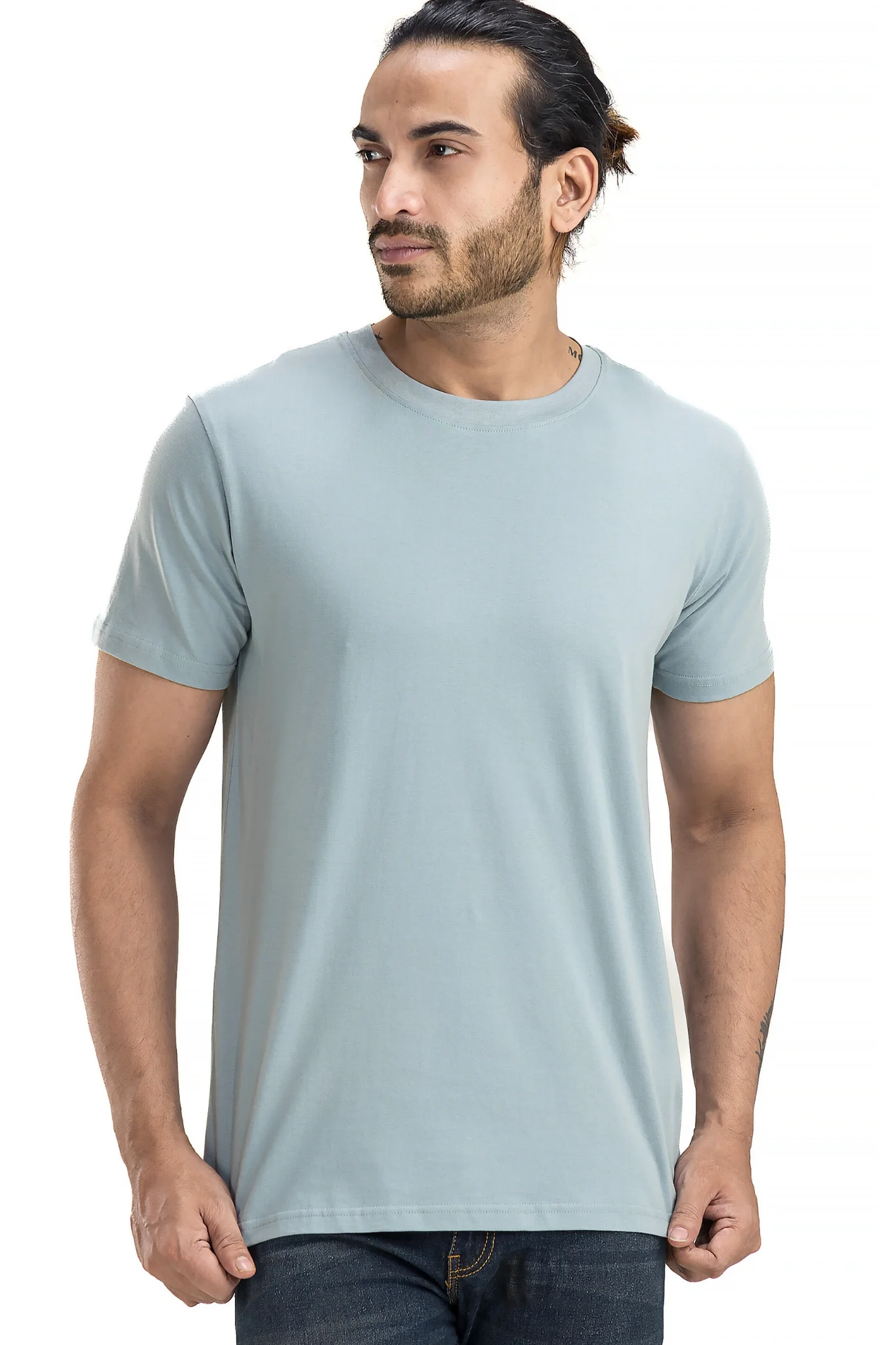 Men's Solid Basic Smoke Blue T-Shirt - Image 6