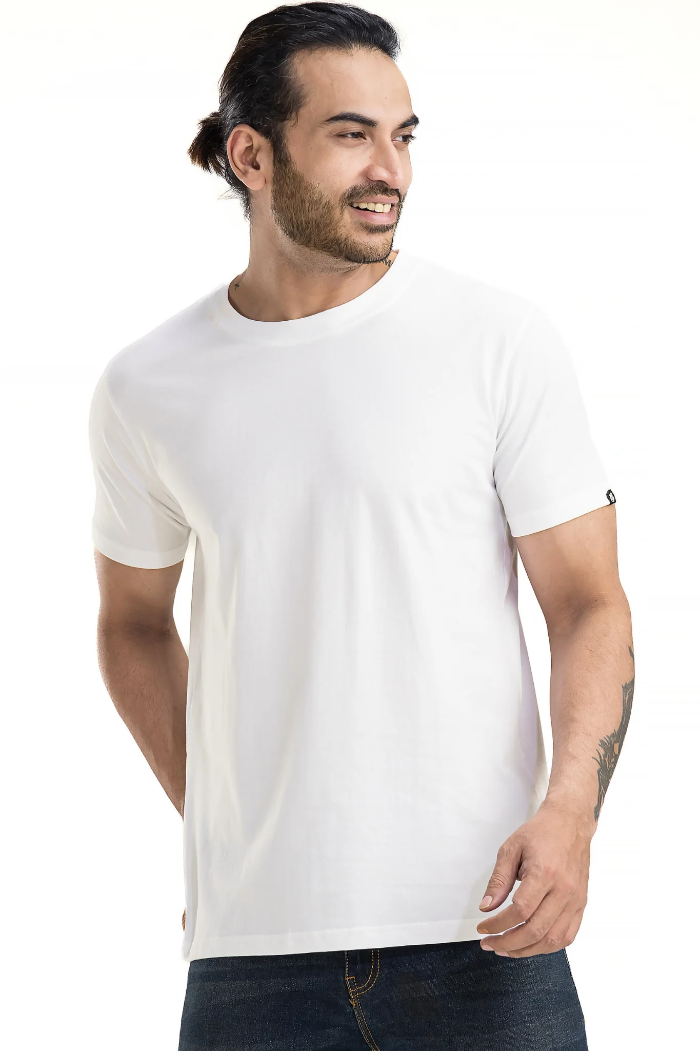 Men's Solid Basic White T-Shirt - Image 3