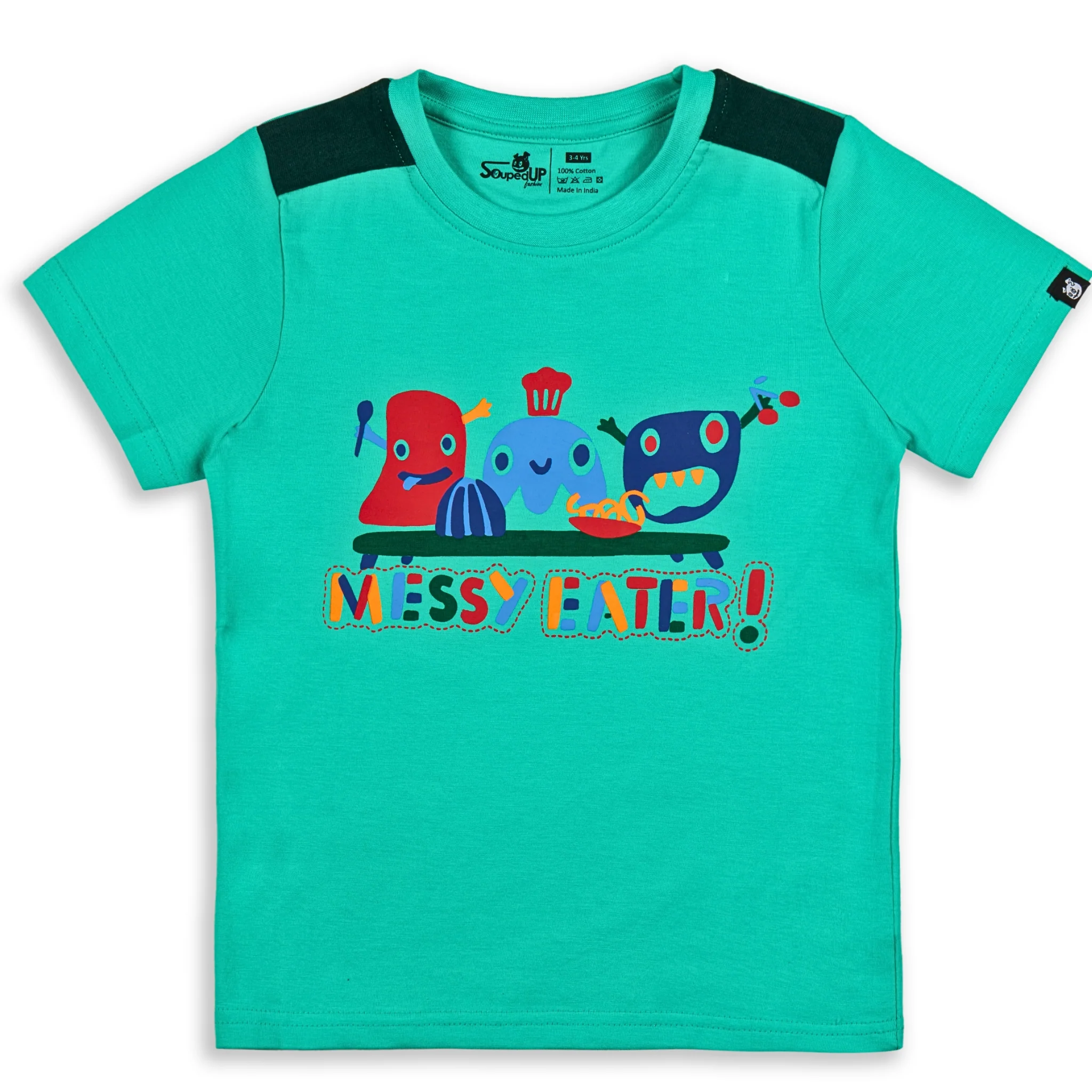 Messy Eater Jungle Green Printed Boys T-Shirt with White Shorts 2-8 Yrs - Image 3