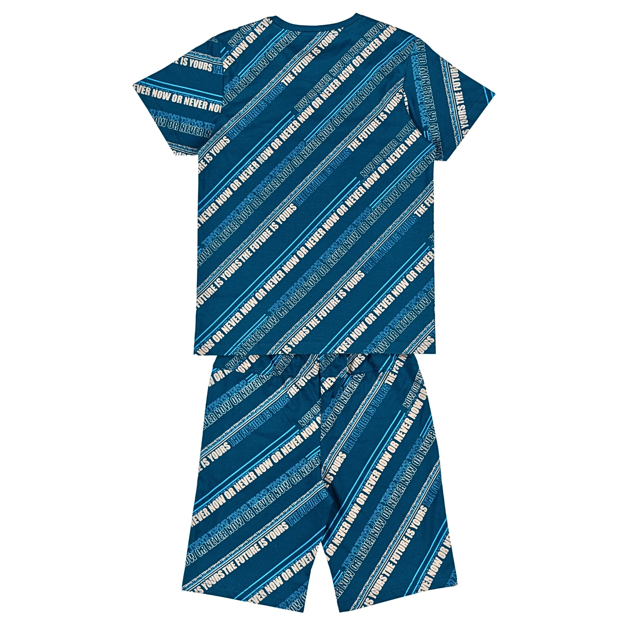 Midnight Blue All Over Printed Boys T-Shirt with Shorts 8-14 Yrs - Image 3