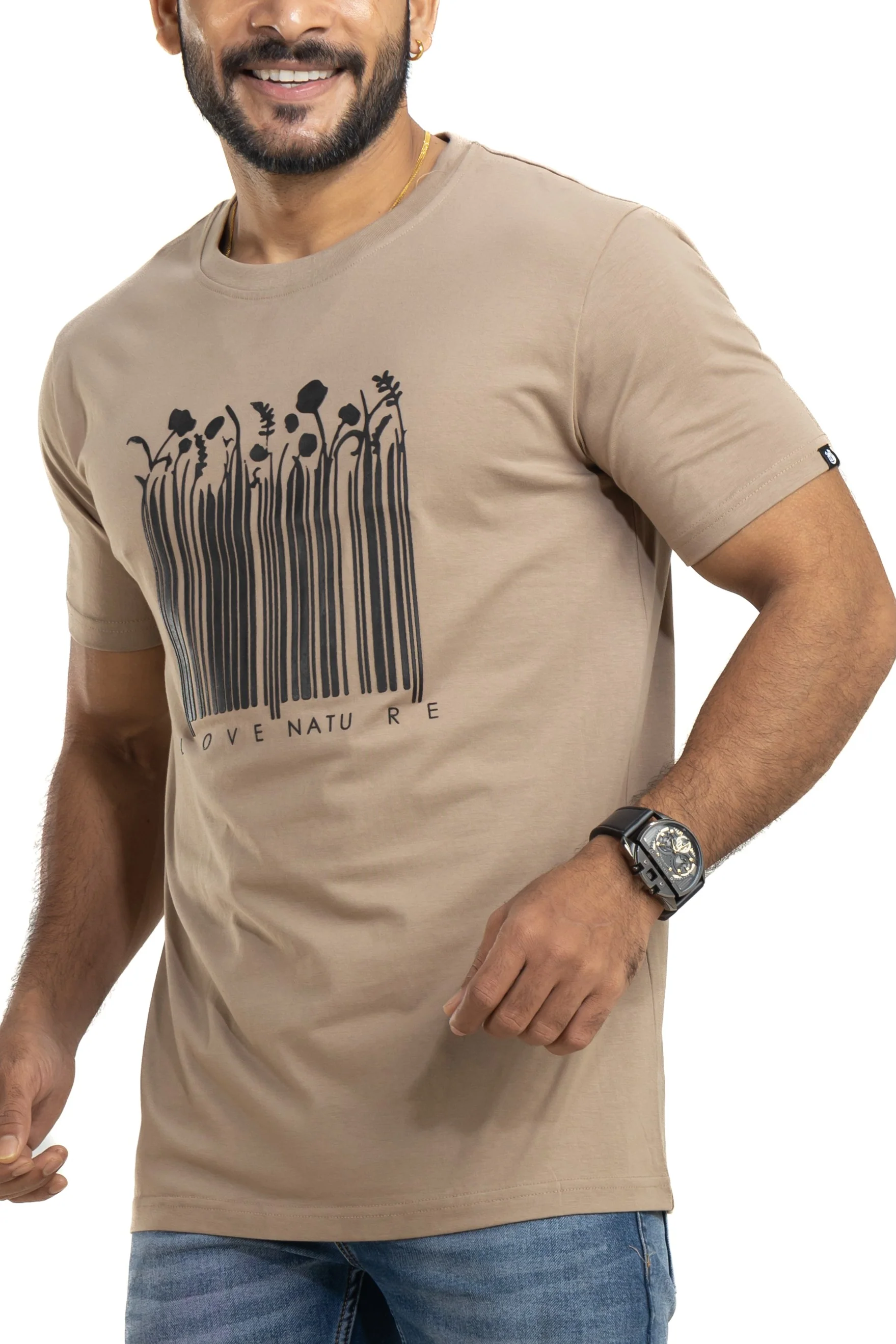 Nature Light Brown Printed T-Shirt - Image 4