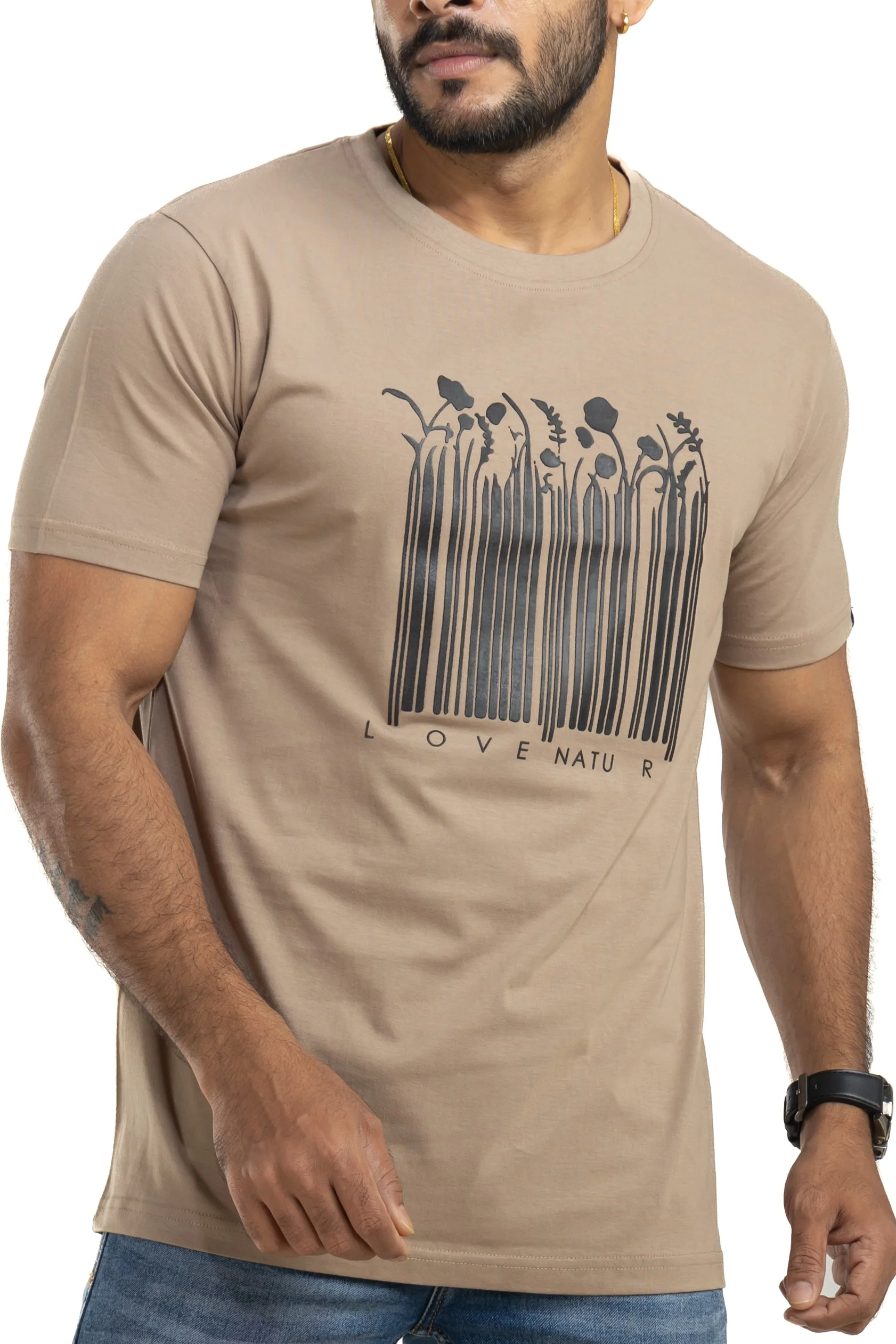Nature Light Brown Printed T-Shirt - Image 5