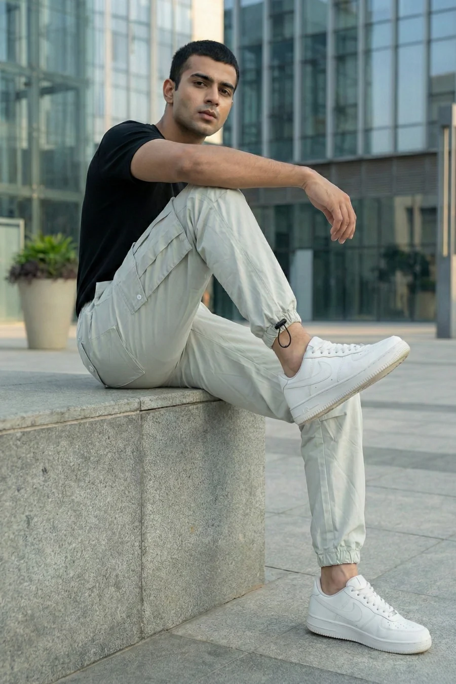 Nomad Light Grey Cotton Air Cargo Pants - Image 5