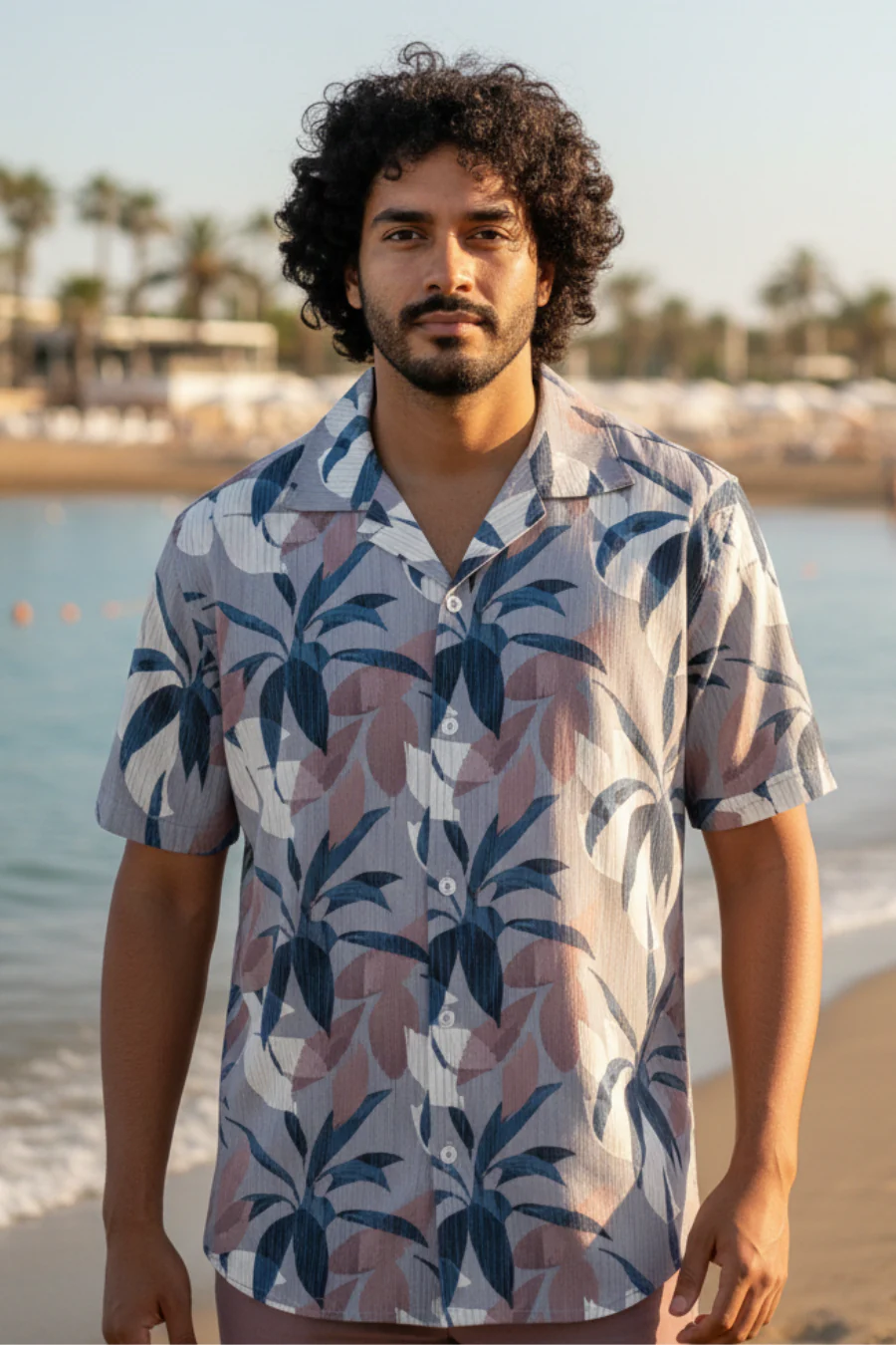 Nova Grey Floral Printed Corduroy Cuban Collar Half Sleeves Shirt - Image 3