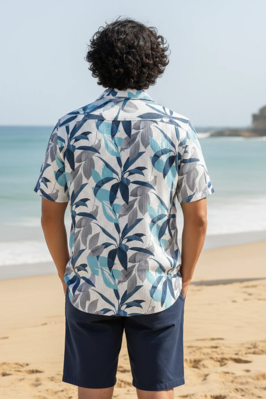 Nova White Floral Printed Corduroy Cuban Collar Half Sleeves Shirt - Image 3