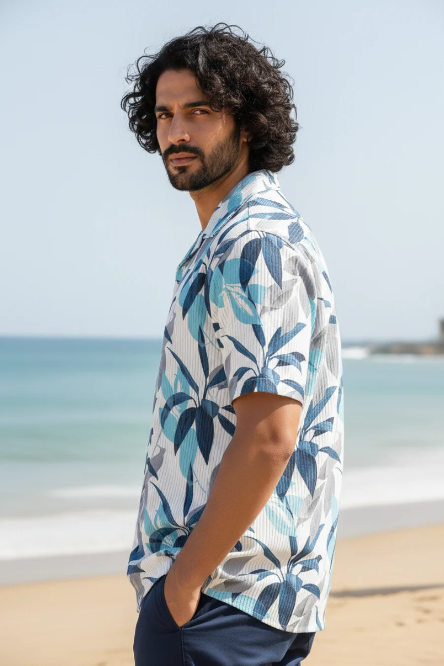 Nova White Floral Printed Corduroy Cuban Collar Half Sleeves Shirt - Image 5