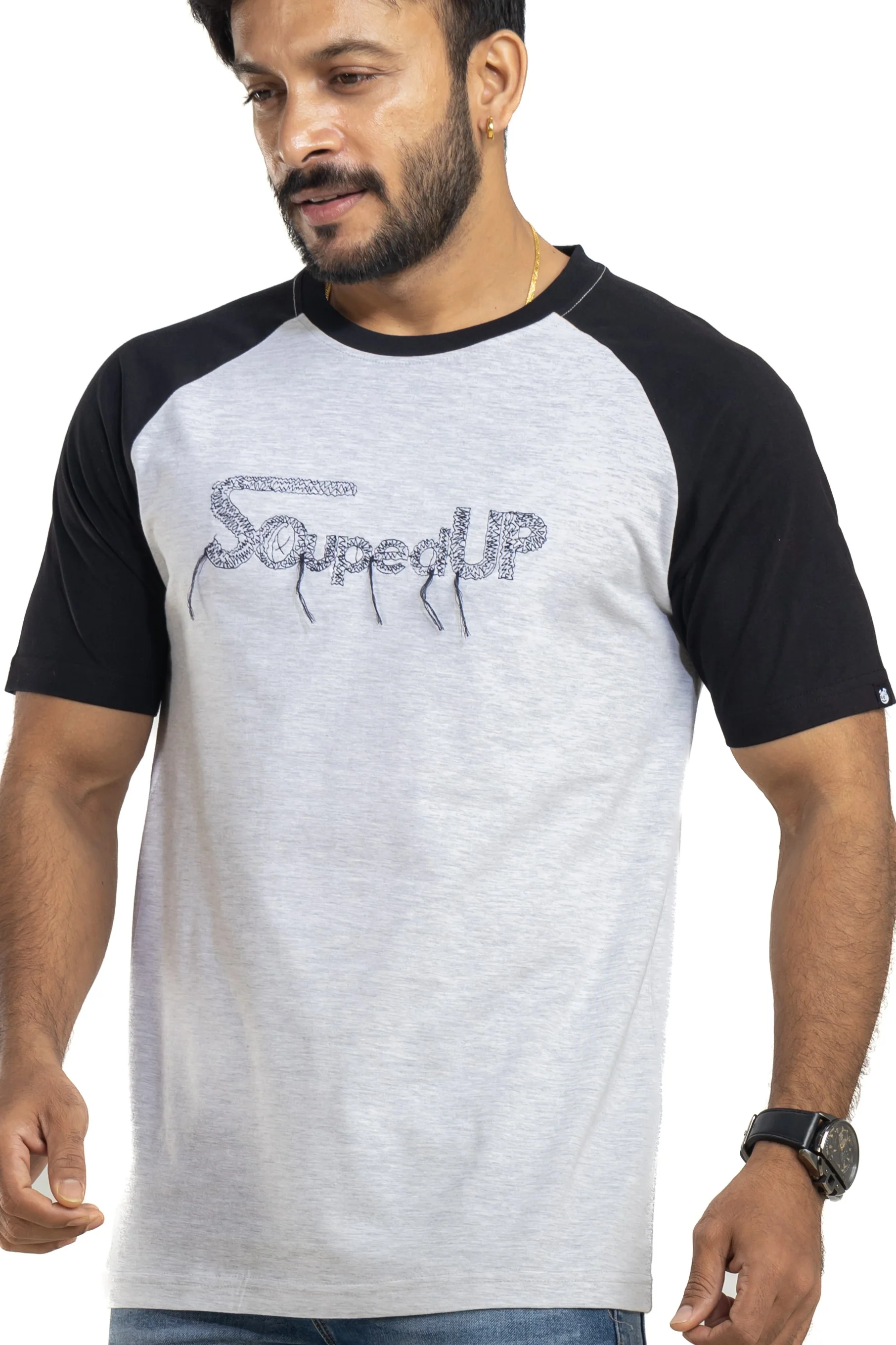 Souped Up Reglan Gray Embroidered T-Shirt - Image 5