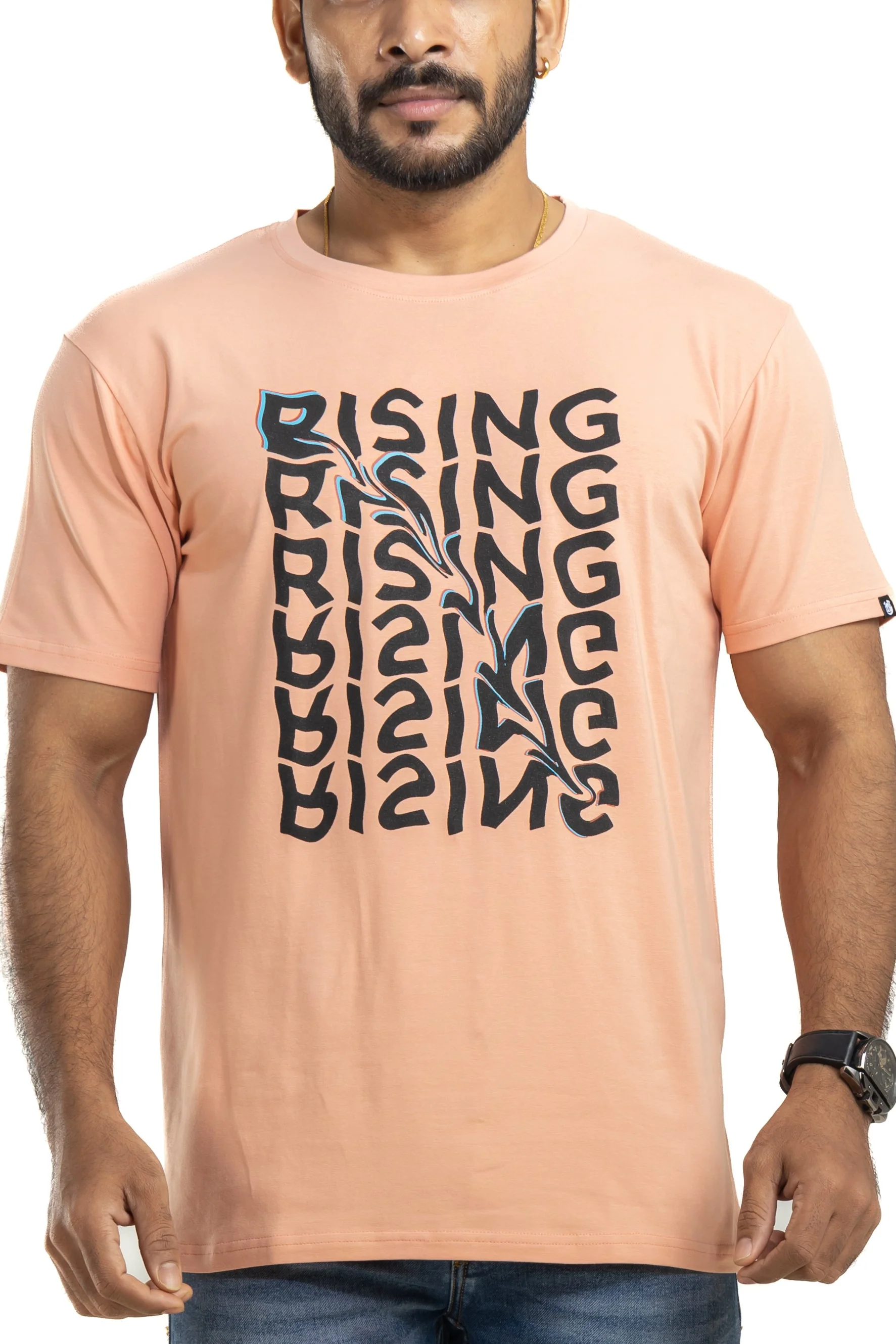 Rising Deep Peach 4 Way Stretch Printed T-Shirt - Image 4