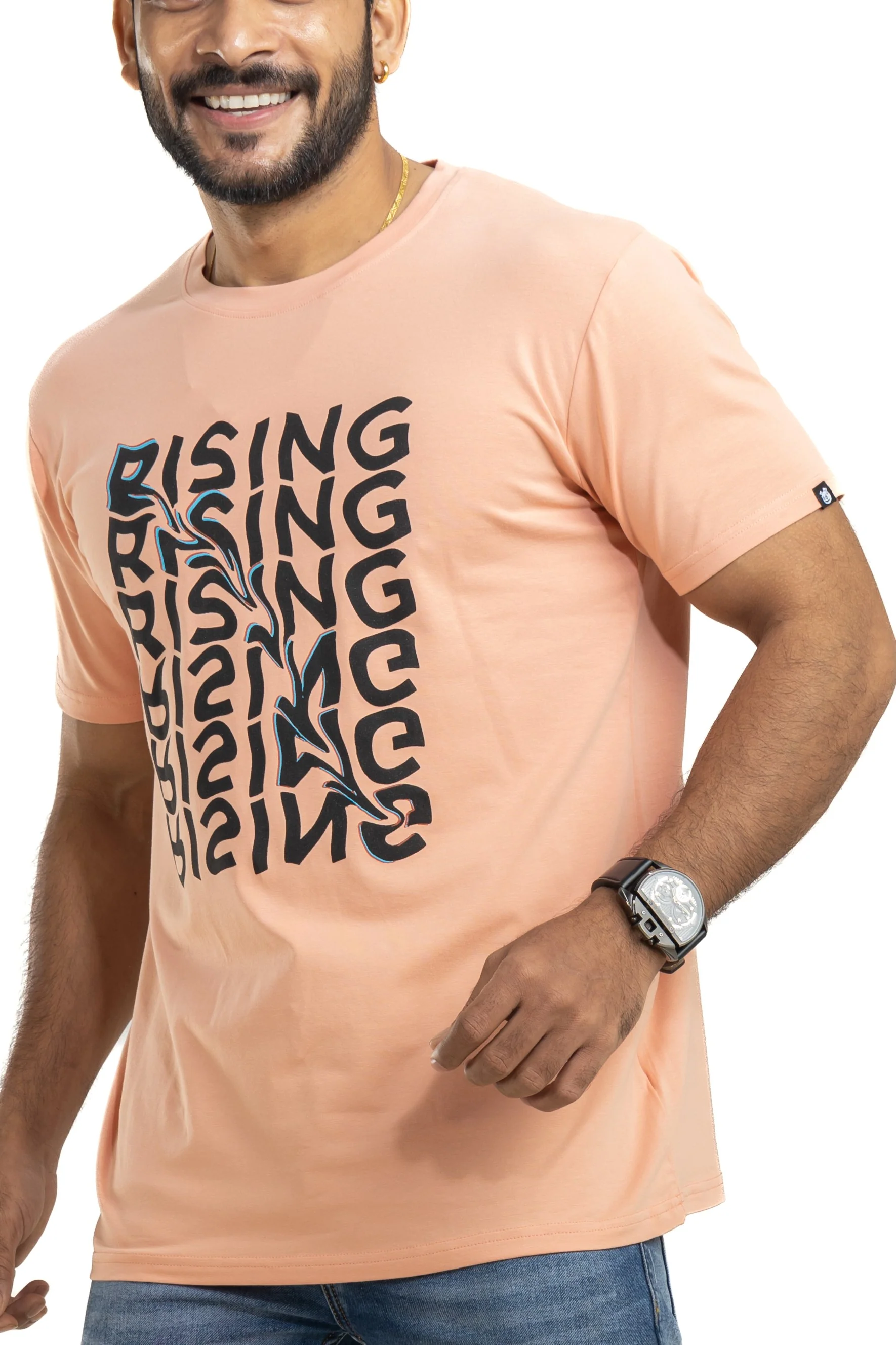 Rising Deep Peach 4 Way Stretch Printed T-Shirt - Image 5