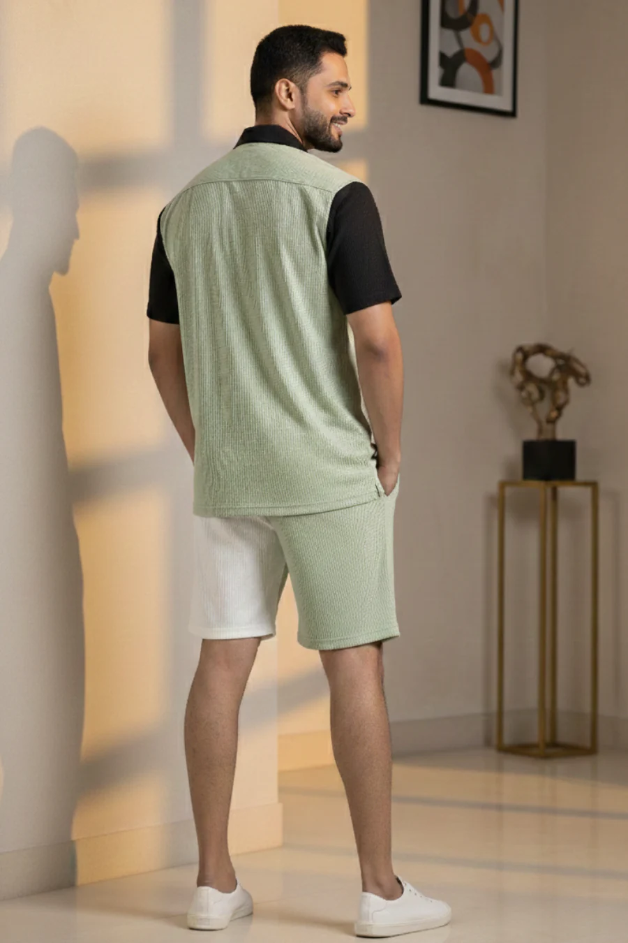 Sienna Dual-Tone Half Shirt & Shorts Mint Green & White Co-Ord Set - Image 4