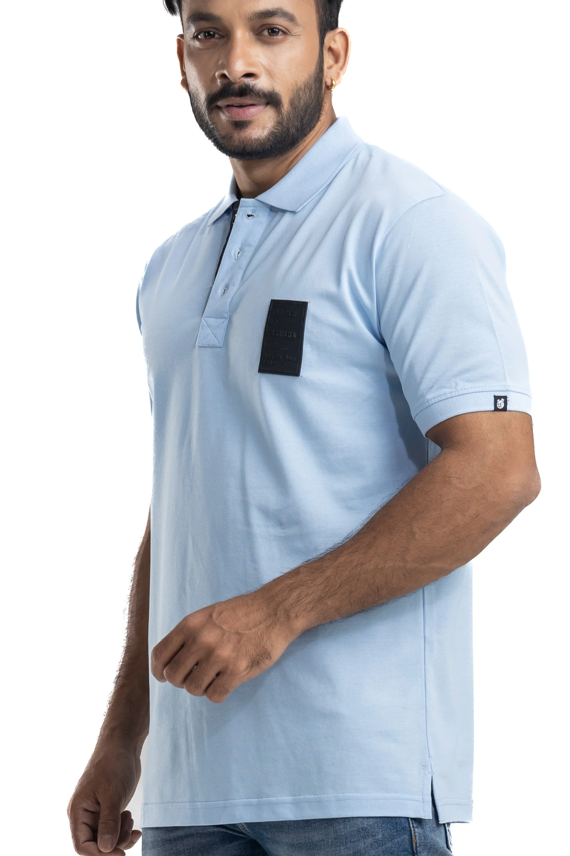 Sleek Solid Sky Blue Half Sleeves Cotton Polo T-Shirt - Image 6