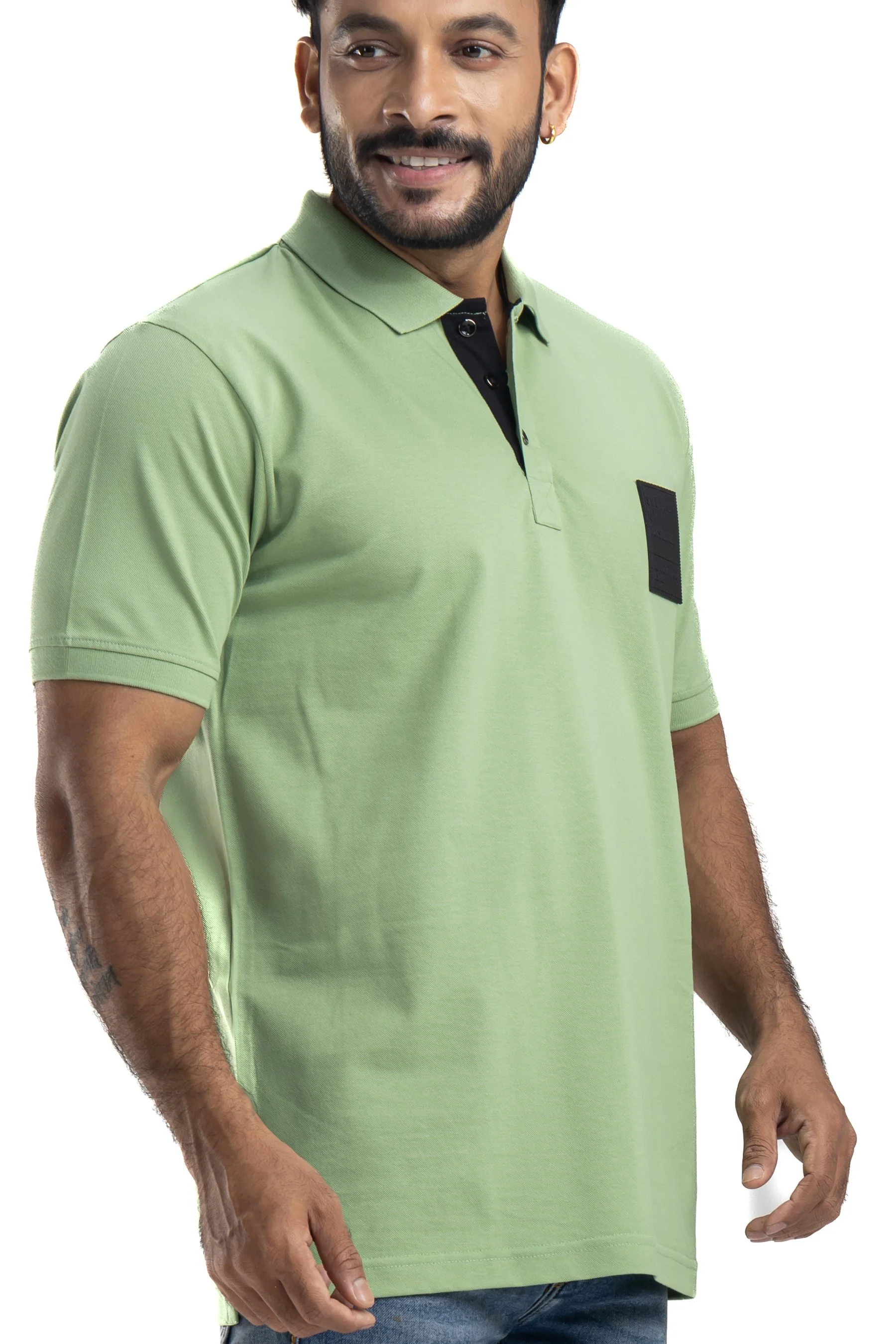 Sleek Solid Olive Half Sleeves Cotton Polo T-Shirt - Image 3