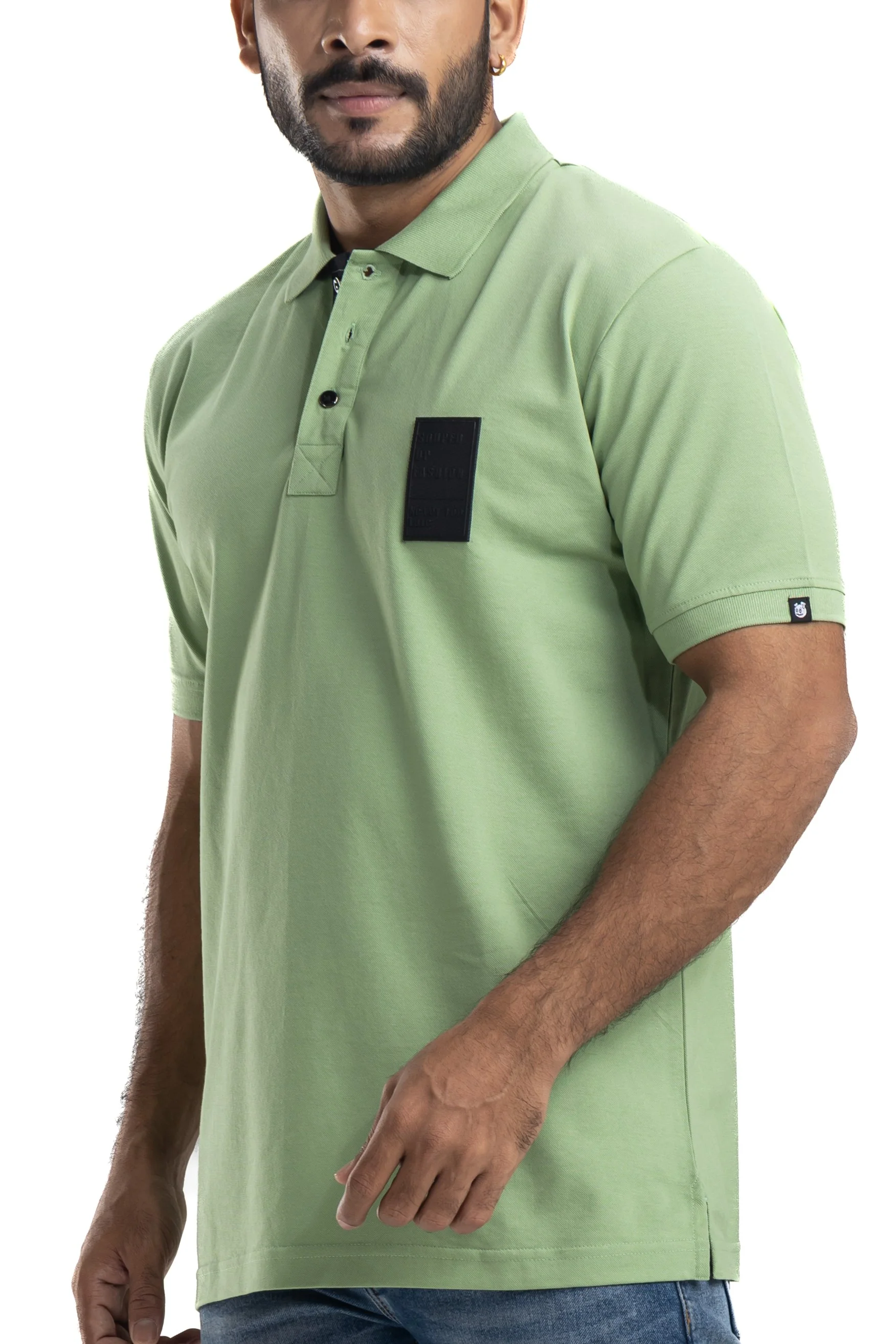 Sleek Solid Olive Half Sleeves Cotton Polo T-Shirt - Image 4
