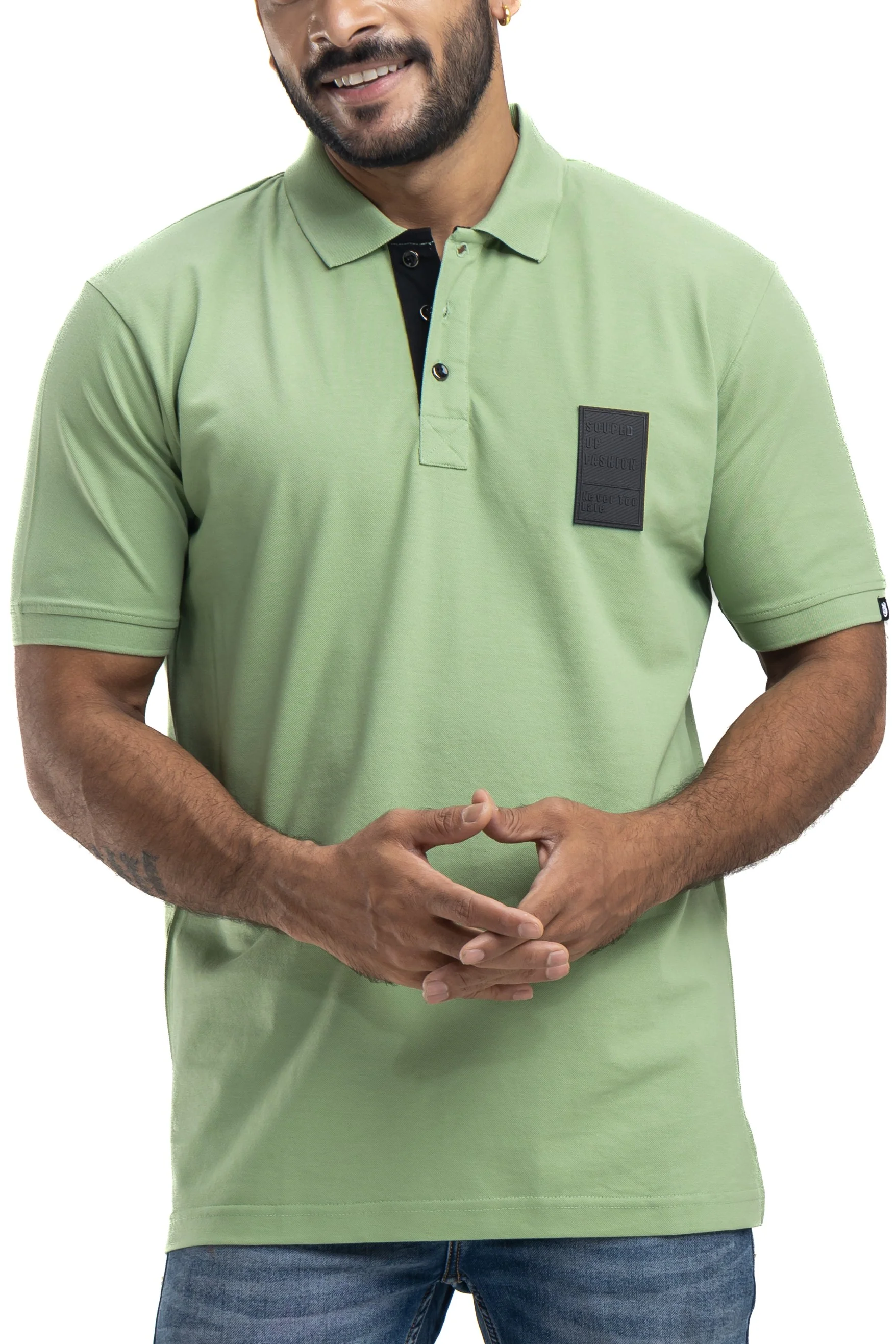 Sleek Solid Olive Half Sleeves Cotton Polo T-Shirt - Image 5