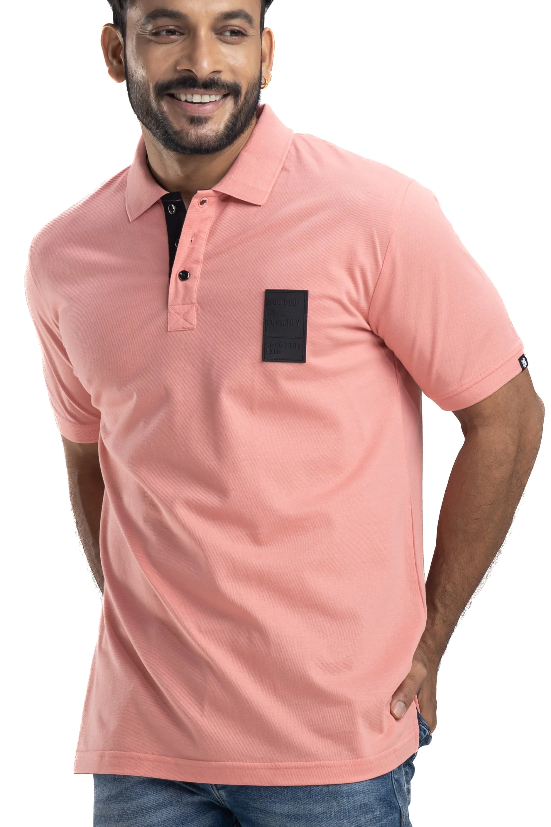 Sleek Solid Peach Half Sleeves Cotton Polo T-Shirt - Image 5