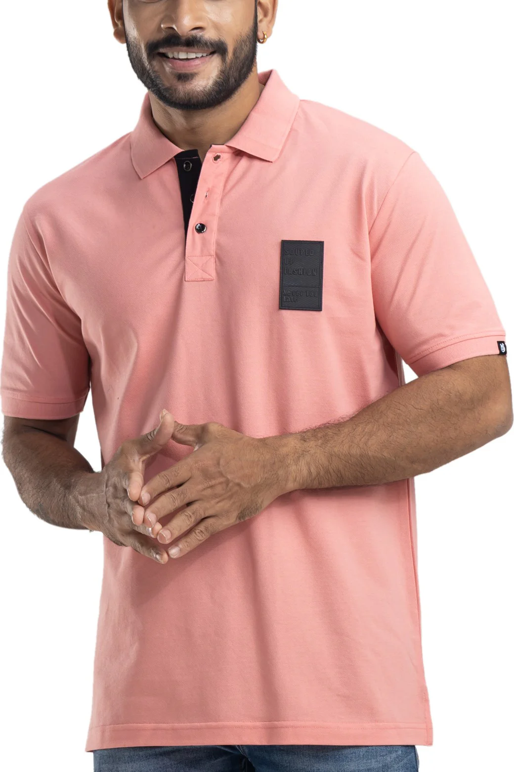 Sleek Solid Peach Half Sleeves Cotton Polo T-Shirt - Image 6