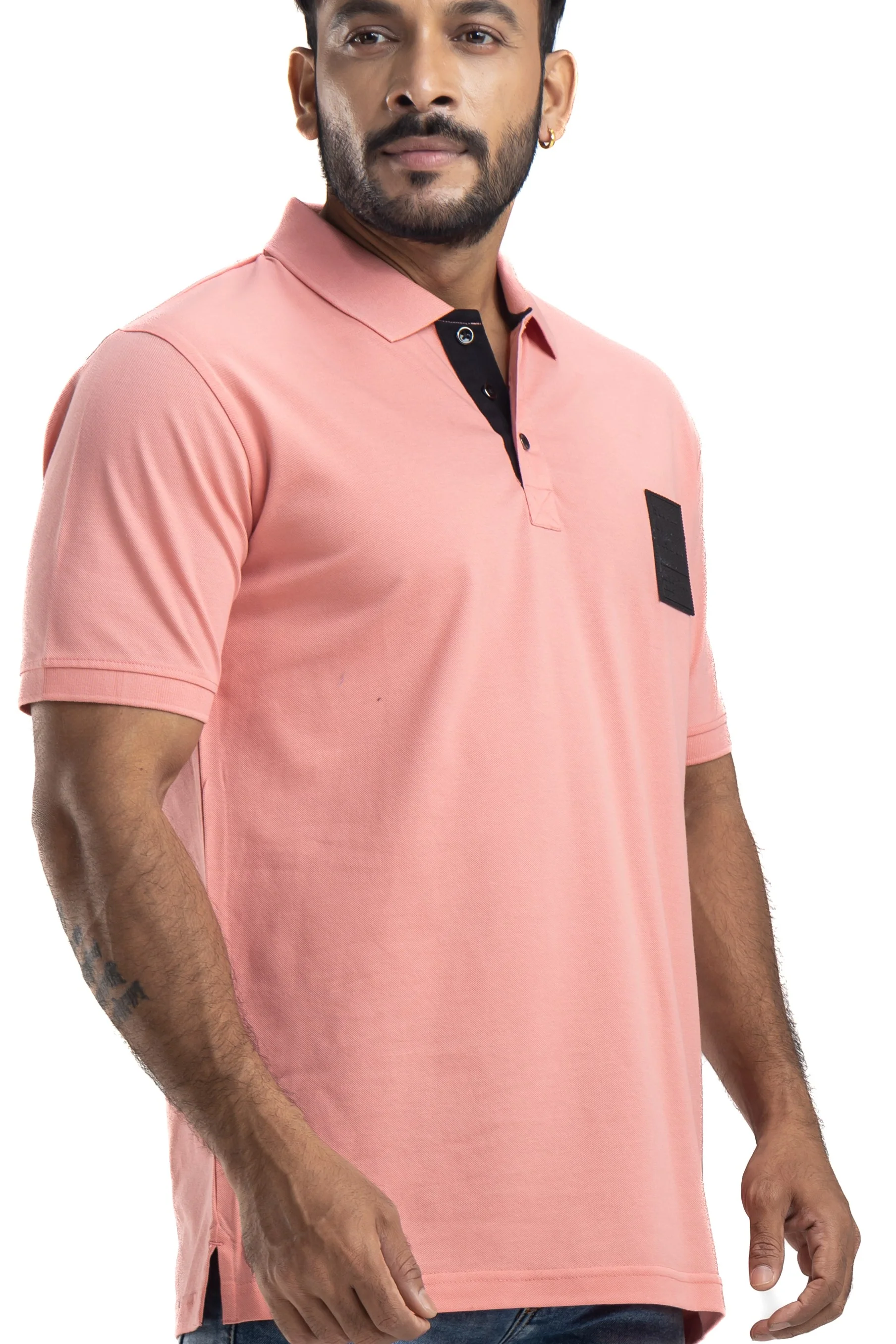 Sleek Solid Peach Half Sleeves Cotton Polo T-Shirt - Image 7