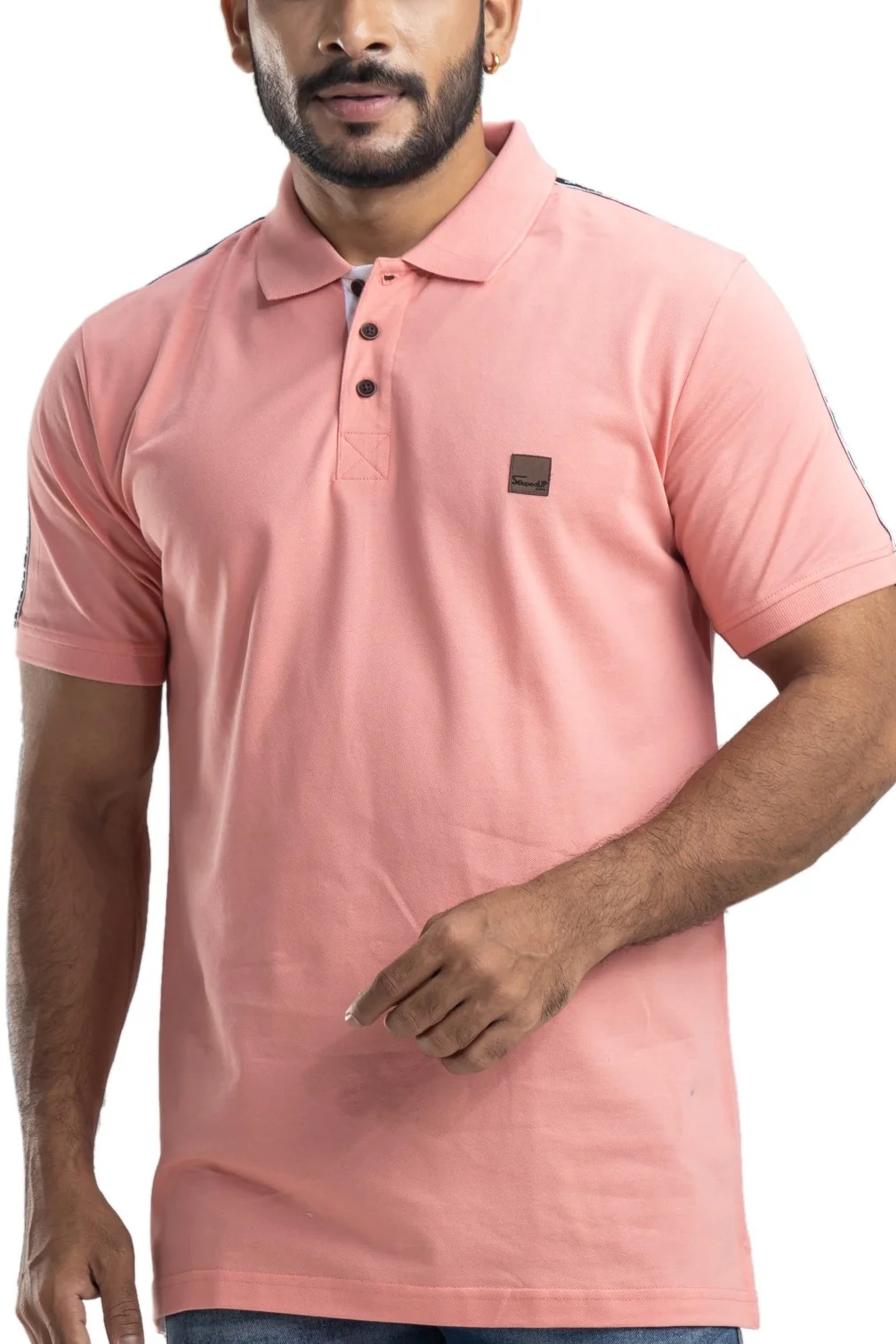 Solid Peach Half Sleeves Cotton Polo T-Shirt - Image 4