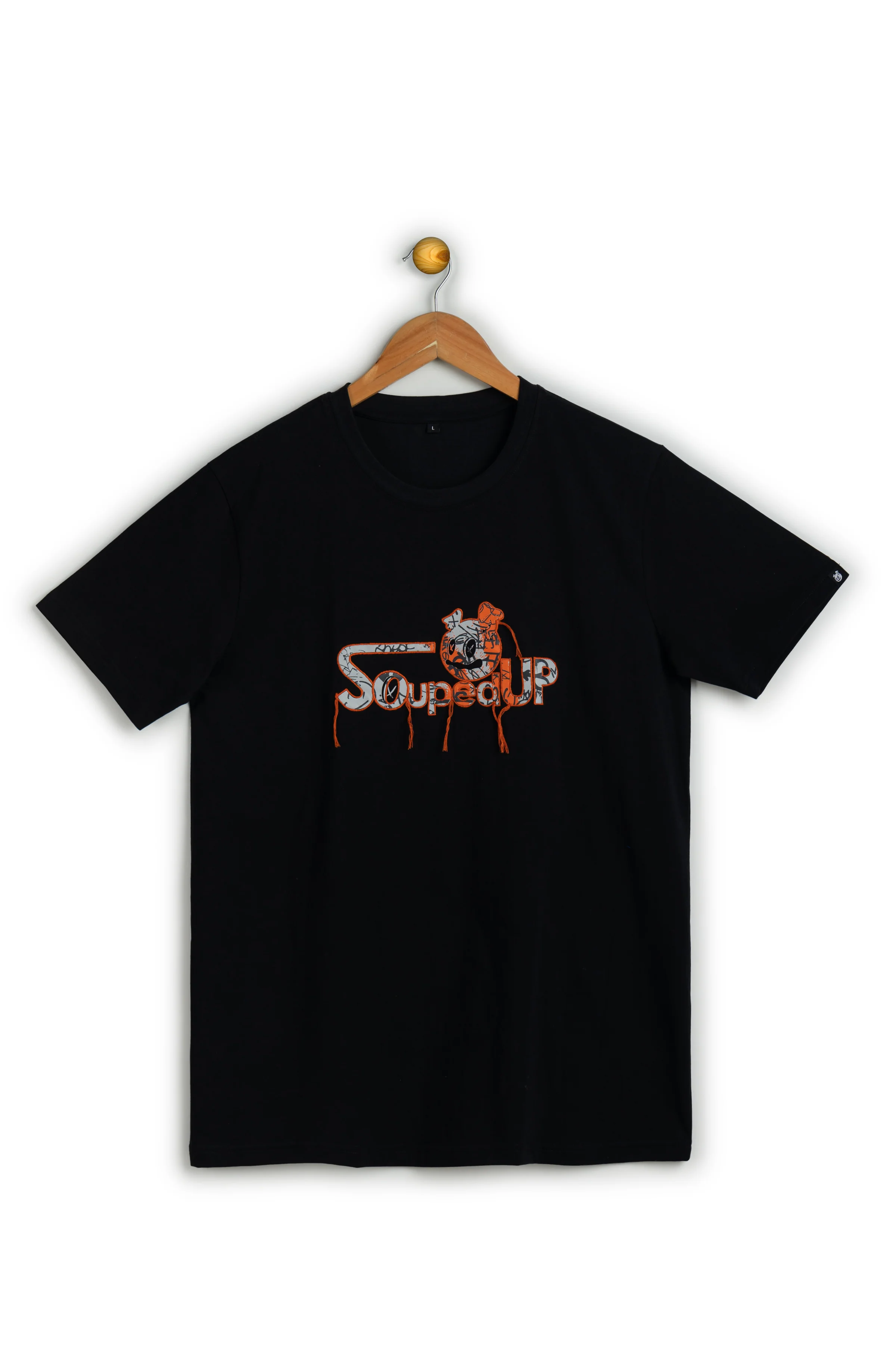 Souped Up Jet Black Printed & Embroidered T-Shirt - Image 9