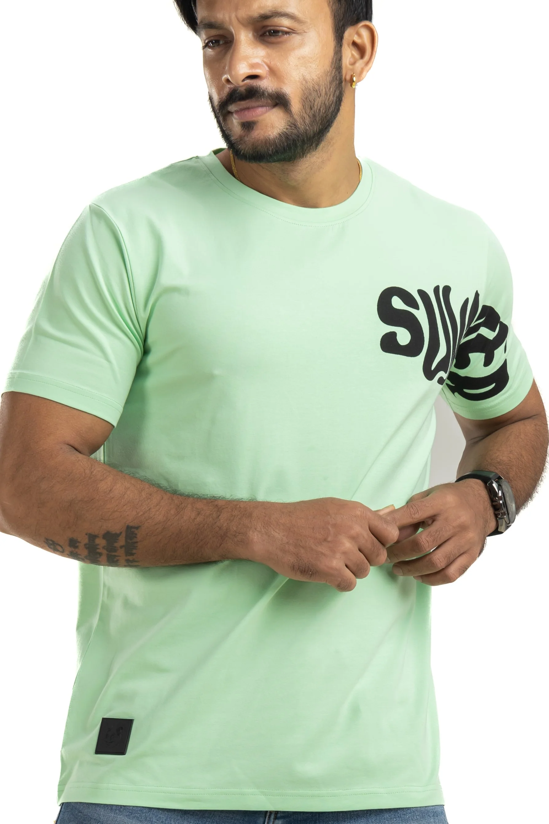 Summer Mint Green 4 Way Stretch Printed T-Shirt - Image 5