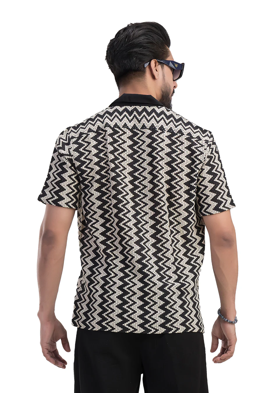 Summit White & Black Zig Zag Cotton Jacquard Half Shirt - Image 3